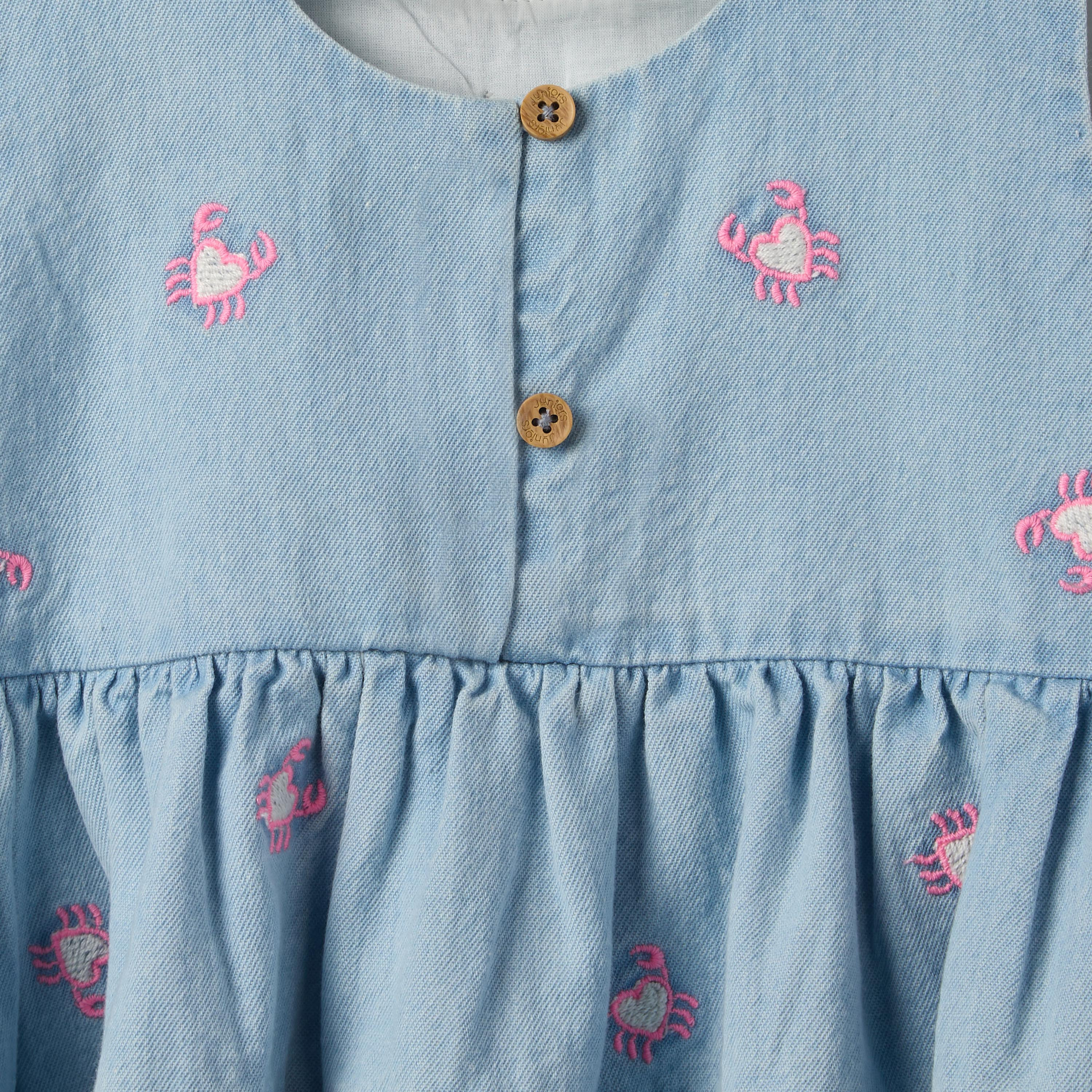 Juniors Round Neck Sleeveless Knee Length A-line Denim Dress with Headband-baby-girls-clothing-dressesandjumpsuits-image-8