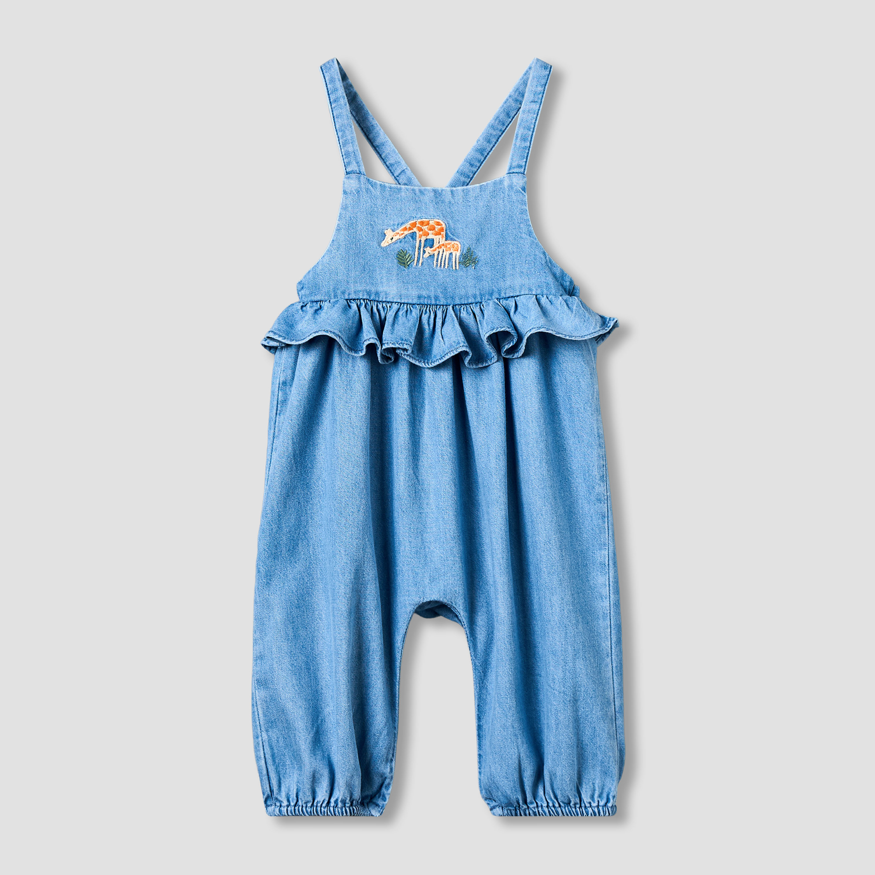 طقم دنغري وتيشيرت بياقة مستديرة وأكمام قصيرة وتطريزات من جونيورز-baby-girls-clothing-setsandcoords-image-4