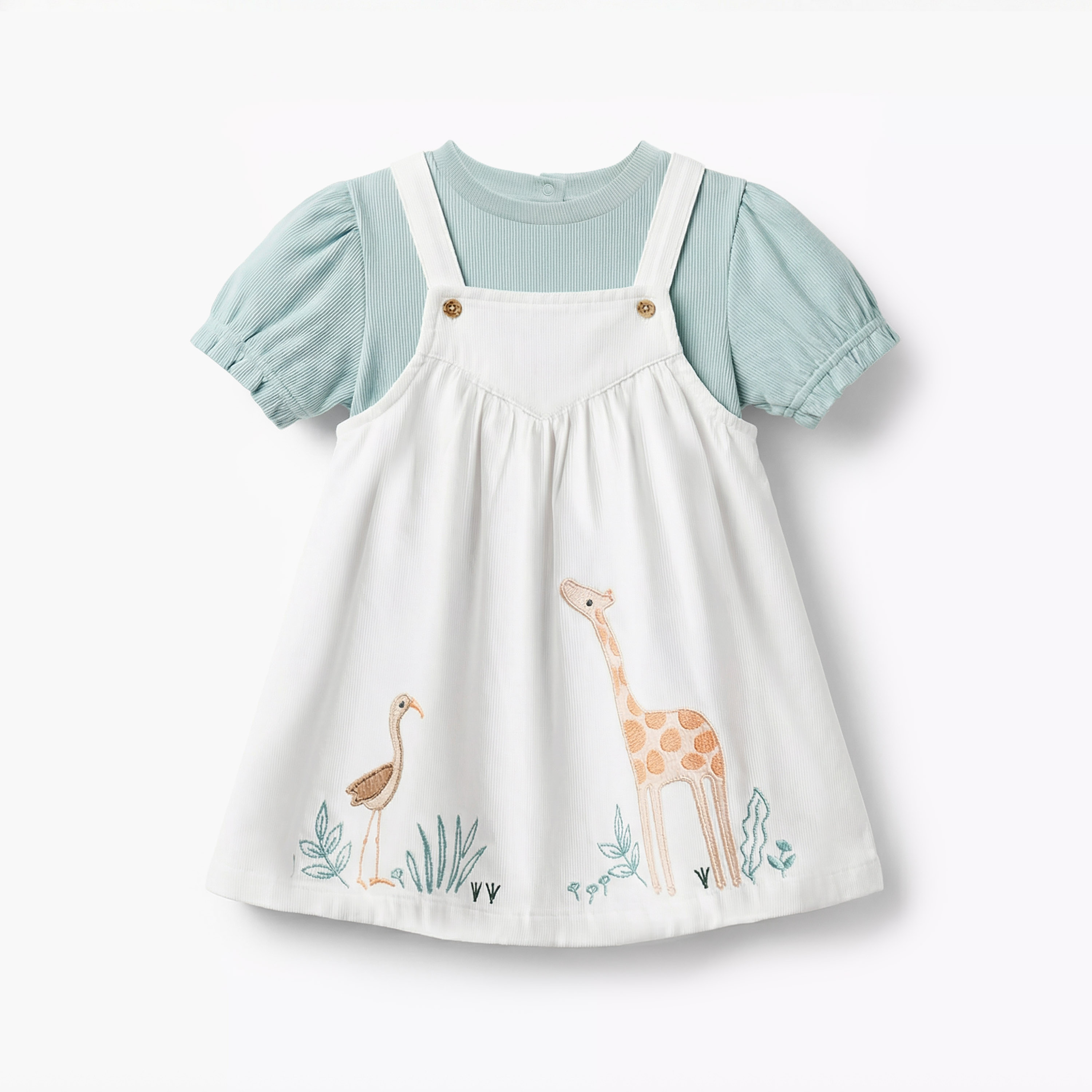 طقم مريلة مطرزة وتيشيرت بياقة مستديرة وأكمام قصيرة من جونيورز-baby-girls-clothing-dressesandjumpsuits-image-5
