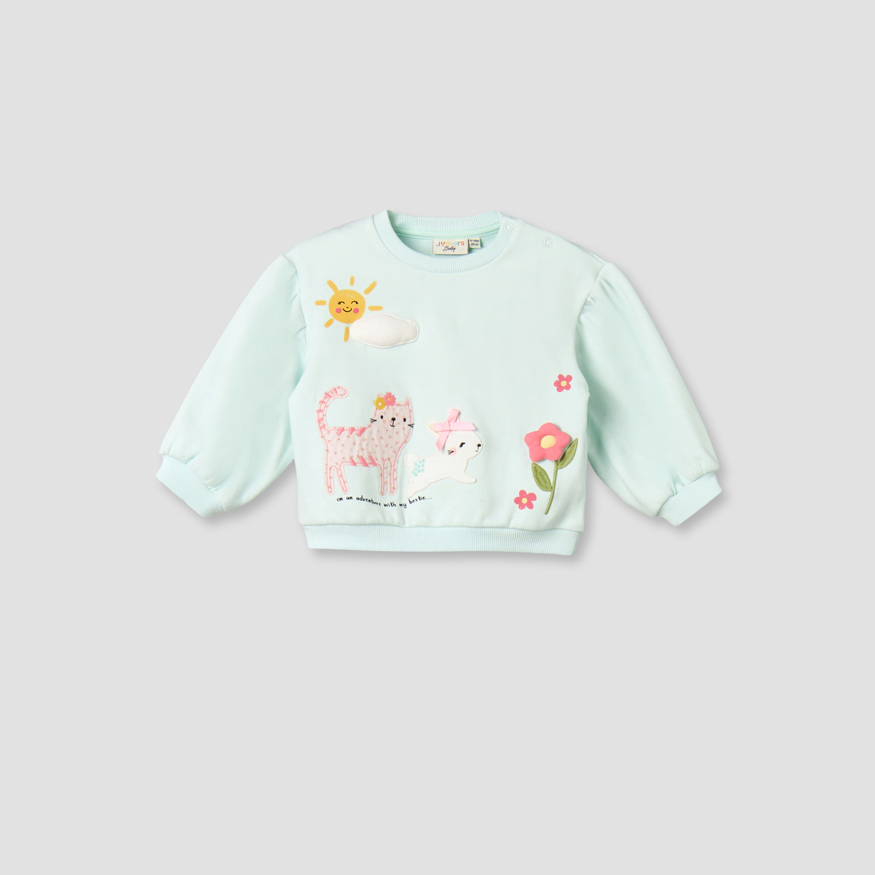 Juniors Crew Neck Long Sleeves Sweatshirt and Wide Leg Pants Set with Animal Applique-baby-girls-clothing-setsandcoords-image-3