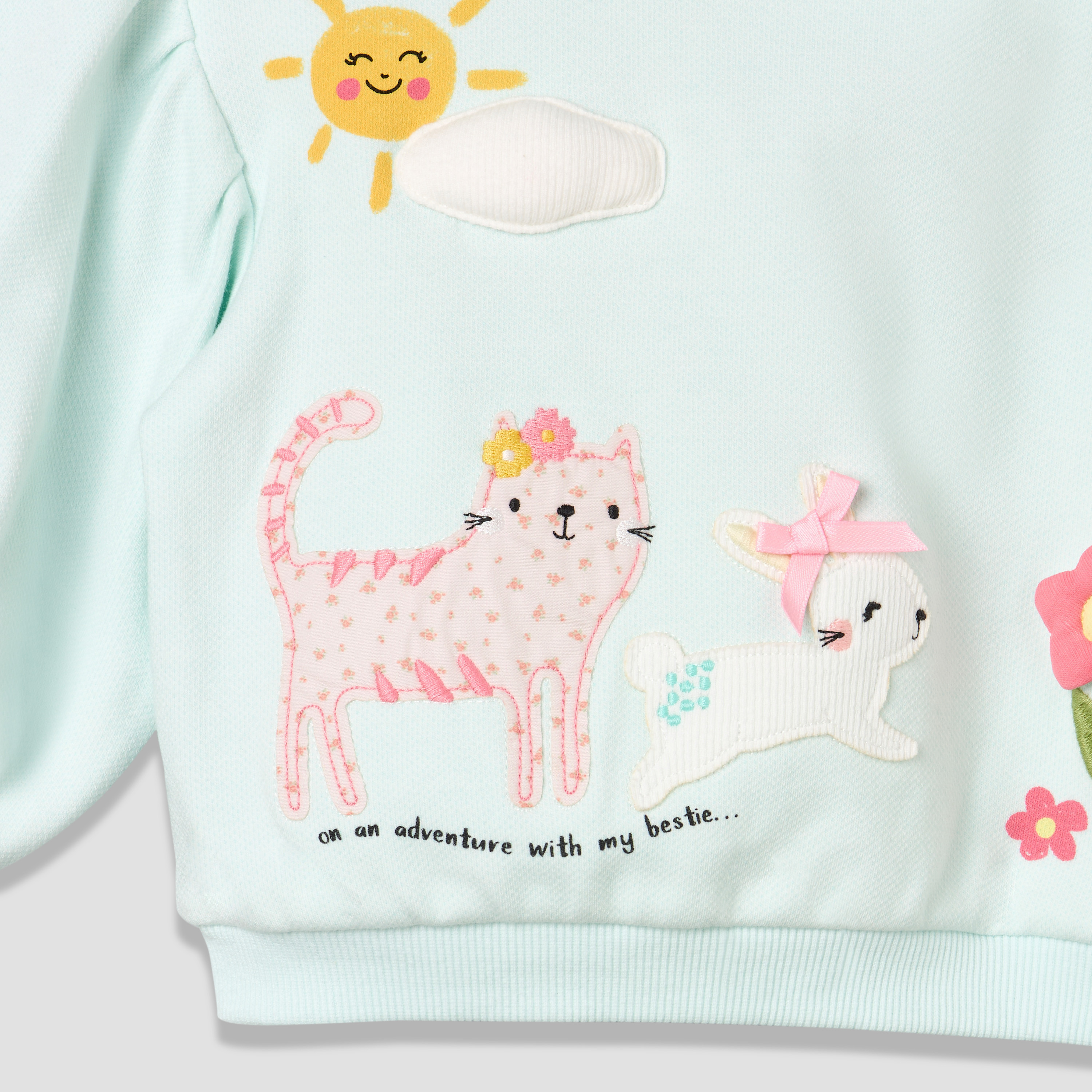 Juniors Crew Neck Long Sleeves Sweatshirt and Wide Leg Pants Set with Animal Applique-baby-girls-clothing-setsandcoords-image-6