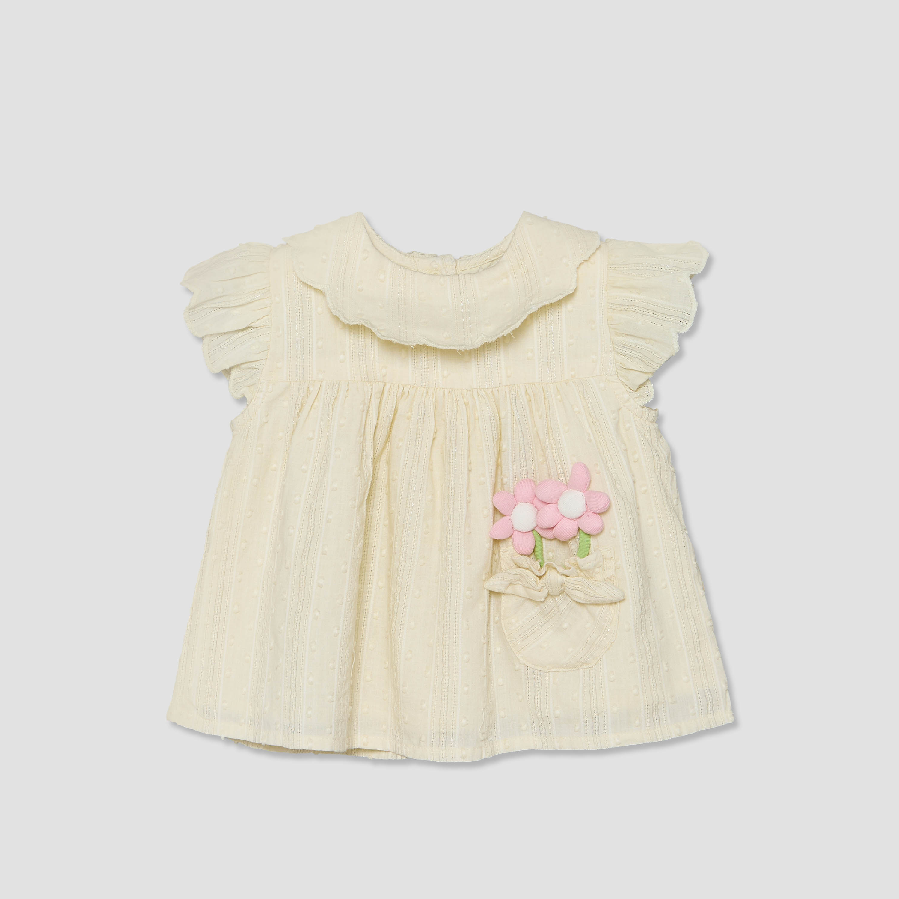 Juniors Round Neck Short Sleeves Top and Shorts Set with Floral Appique-baby-girls-clothing-setsandcoords-image-3