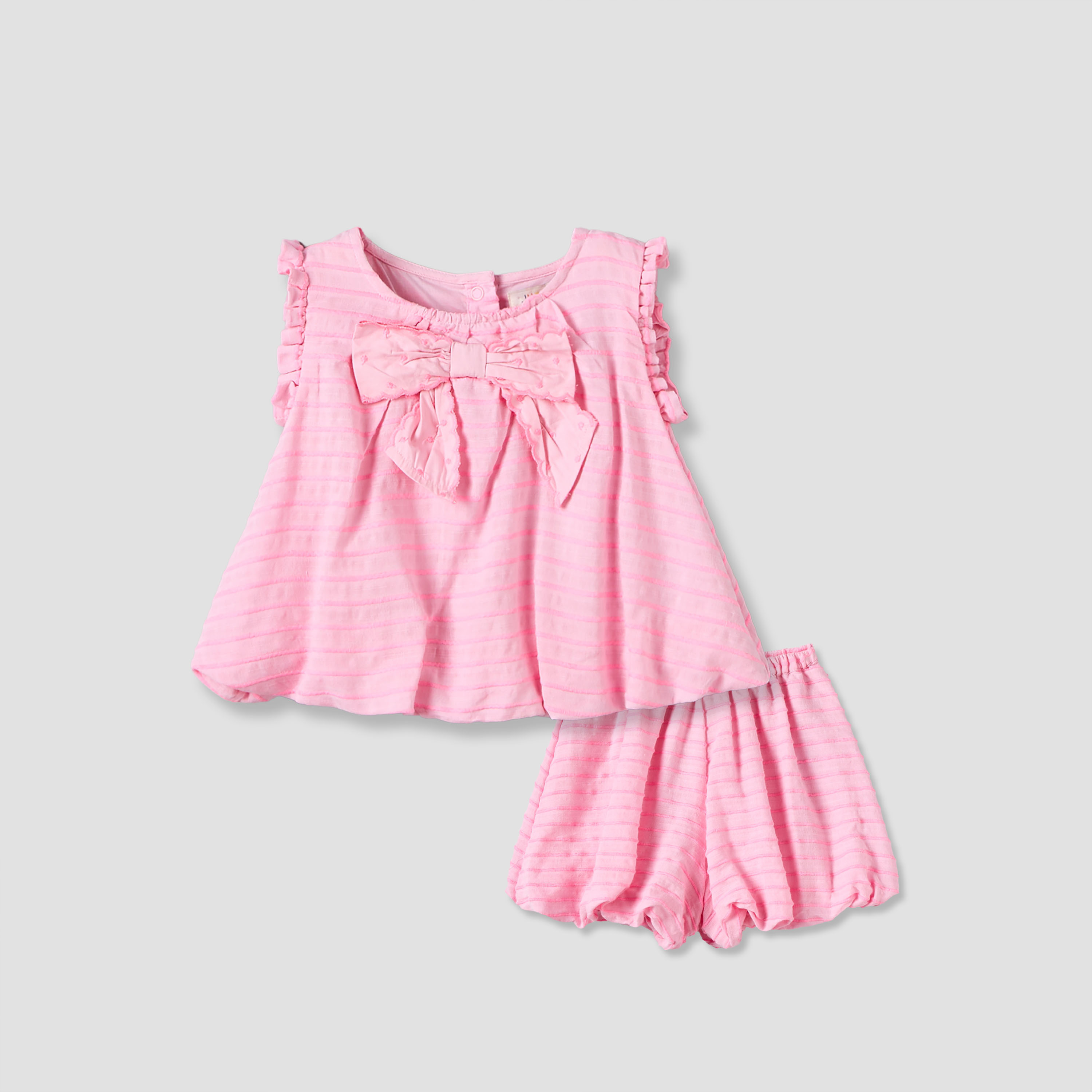Juniors Round Neck Sleeveless Top and Shorts Set with Striped Design-baby-girls-clothing-setsandcoords-image-2