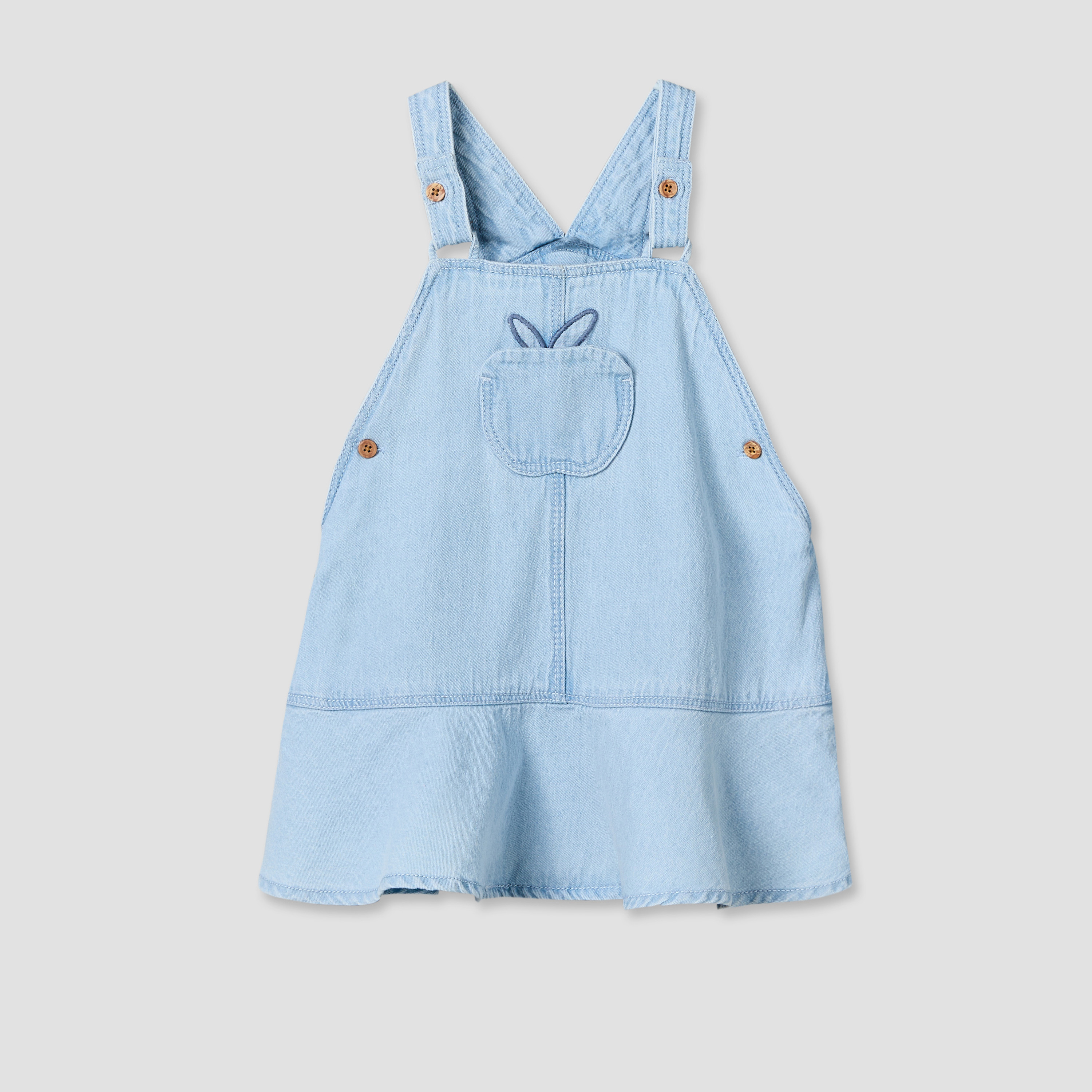 Juniors Round Neck Short Sleeves Top and Denim Pinafore Set with Apple Print-baby-girls-clothing-dressesandjumpsuits-image-3