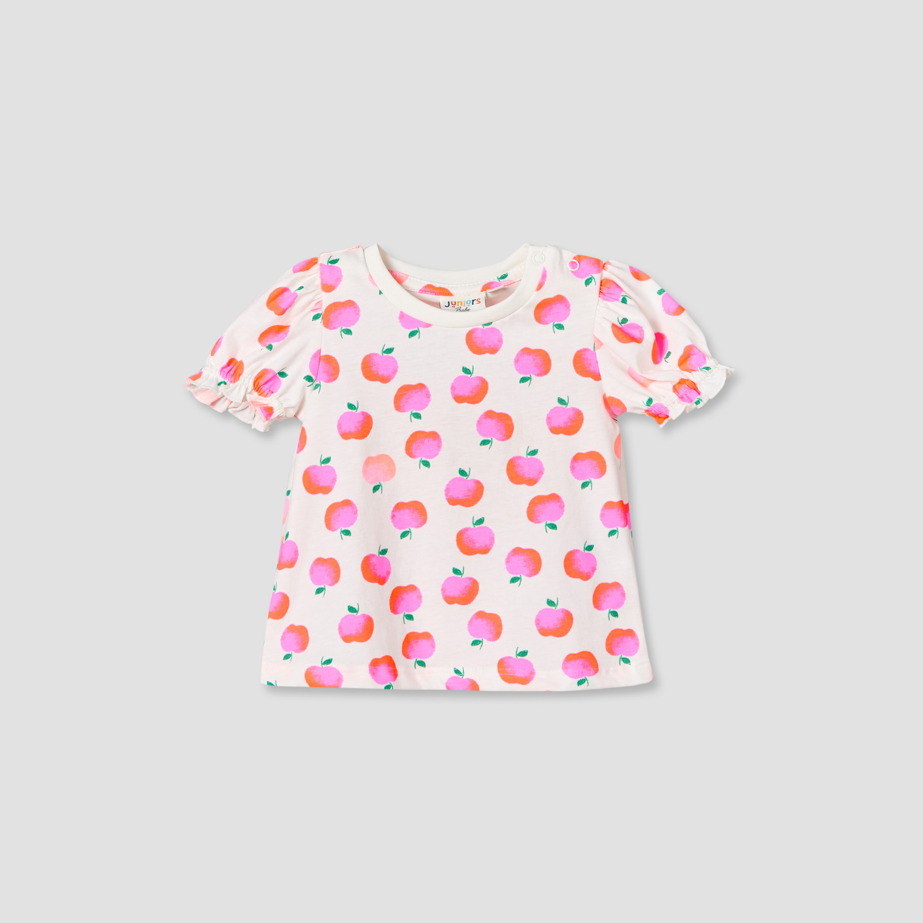 Juniors Round Neck Short Sleeves Top and Denim Pinafore Set with Apple Print-baby-girls-clothing-dressesandjumpsuits-image-4