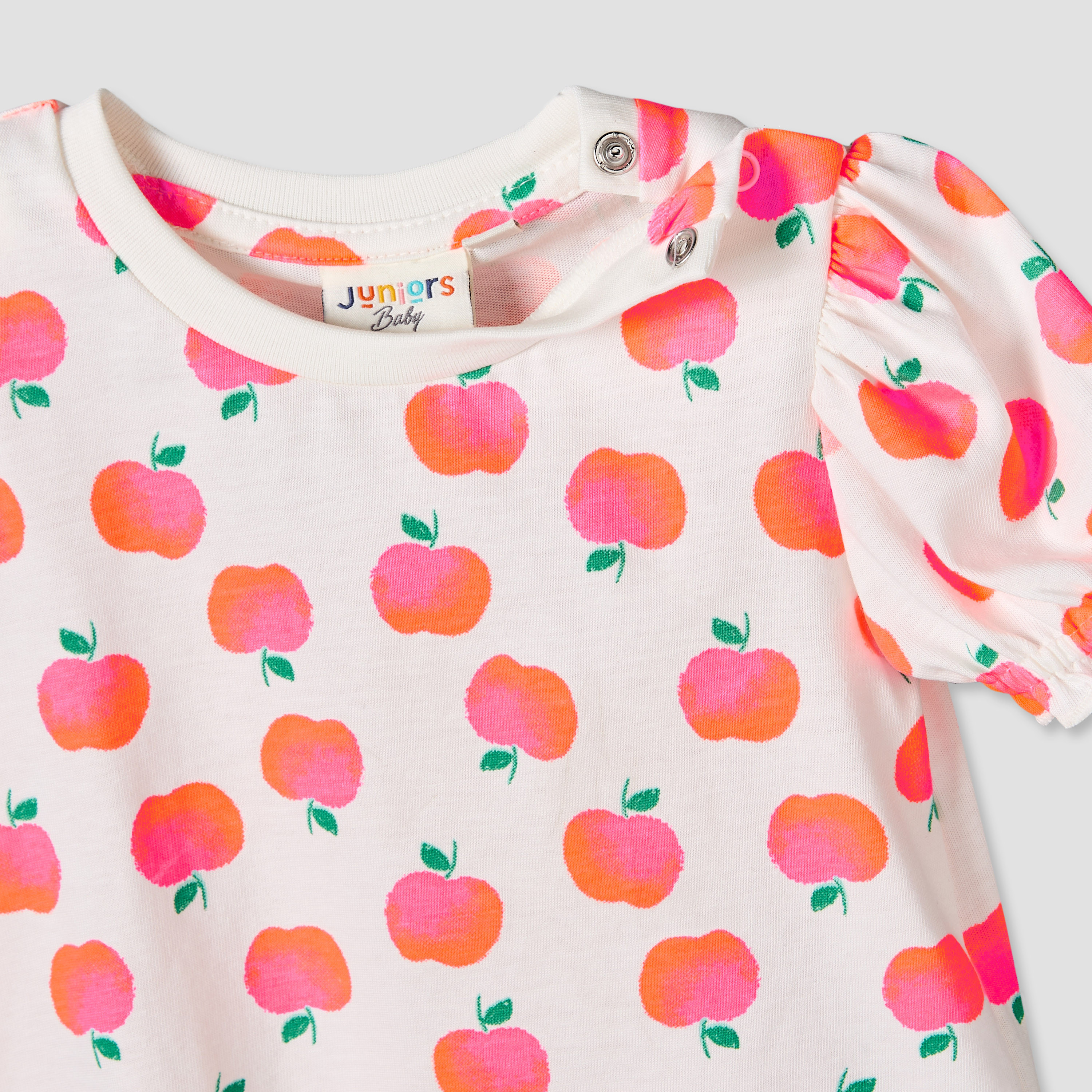 Juniors Round Neck Short Sleeves Top and Denim Pinafore Set with Apple Print-baby-girls-clothing-dressesandjumpsuits-image-5