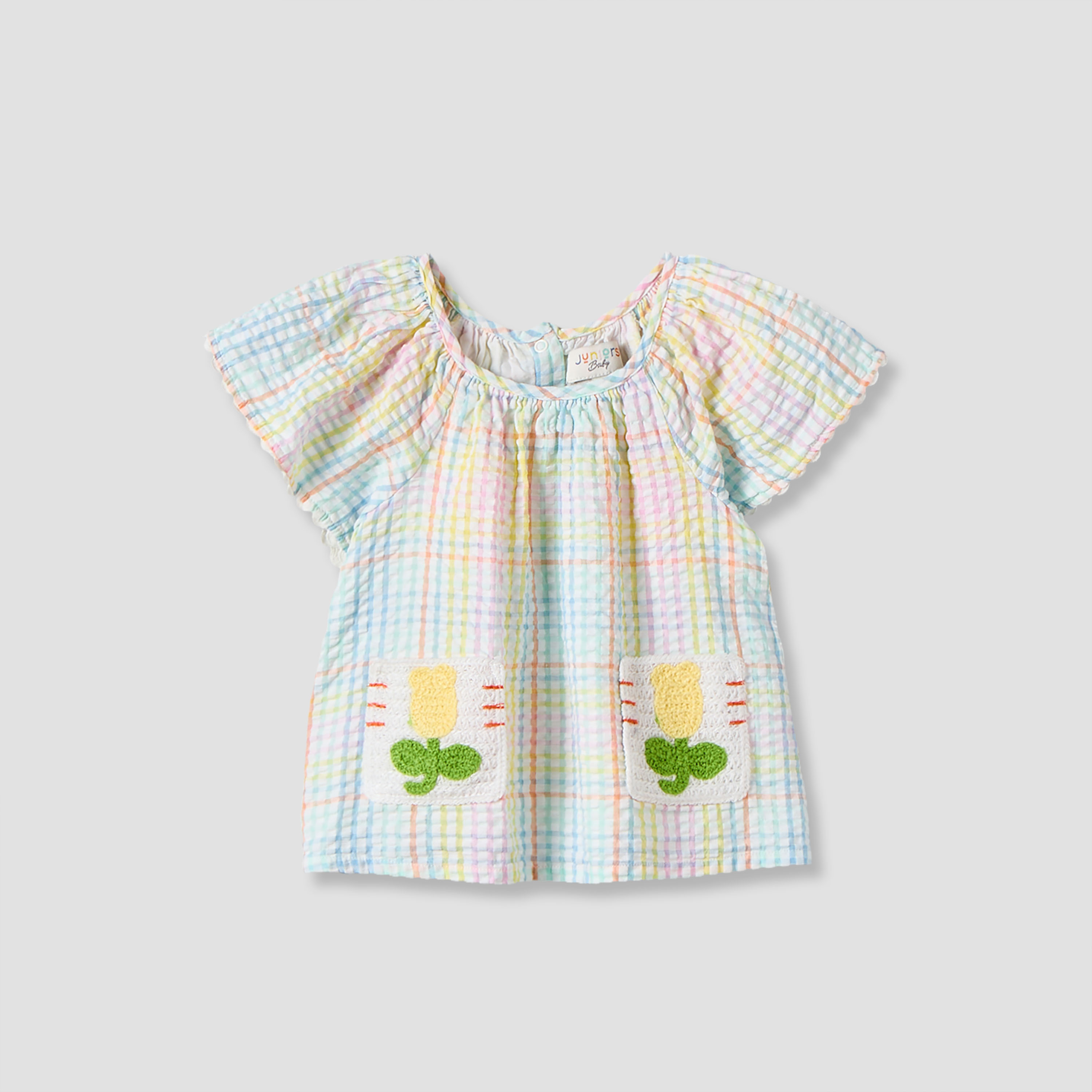 طقم توب بياقة دائرية وأكمام قصيرة مع بنطلون بتطريز زهور من جونيورز-baby-girls-clothing-setsandcoords-image-3
