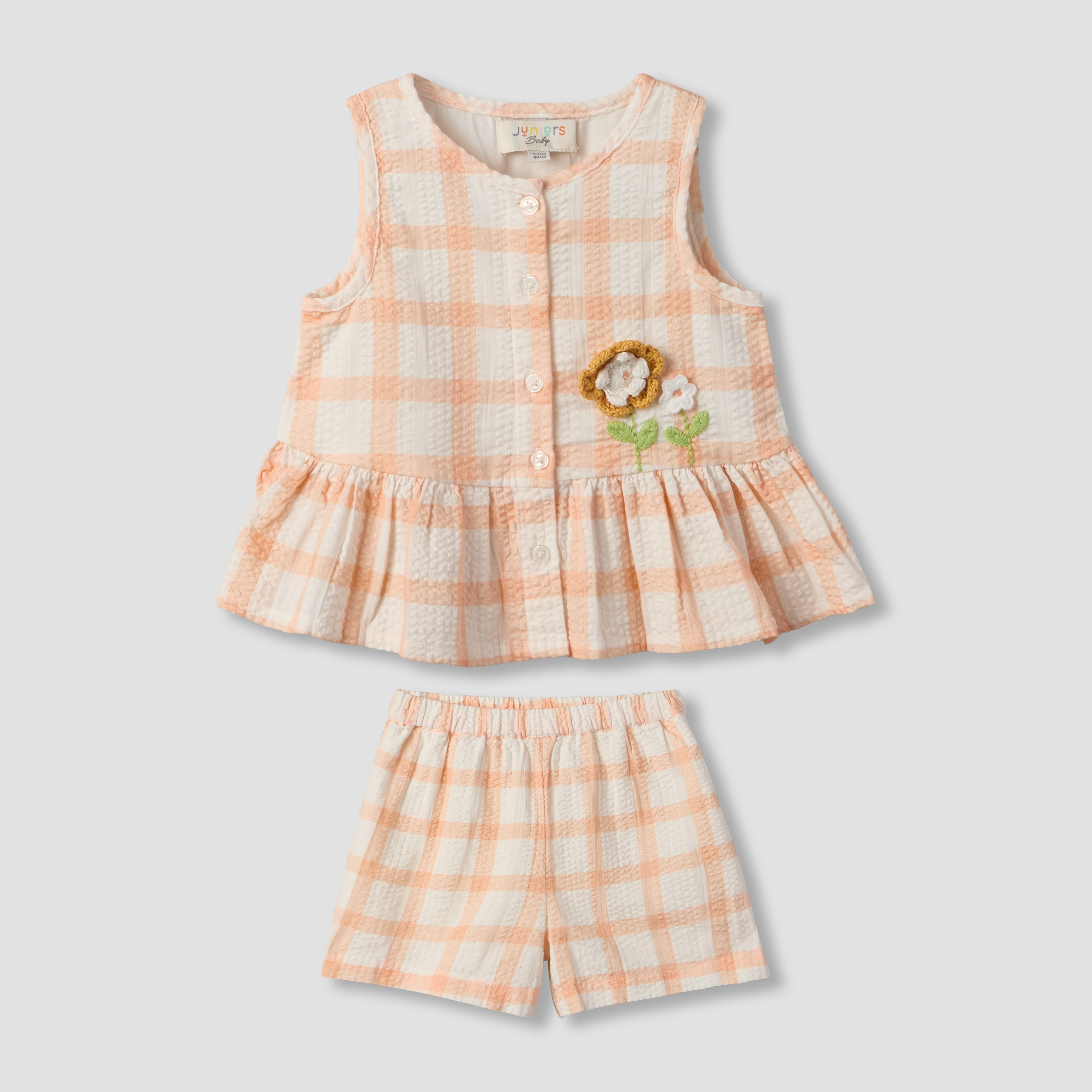 Juniors Round Neck Sleeveless Top and Shorts Set with Floral Applique-baby-girls-clothing-setsandcoords-image-2