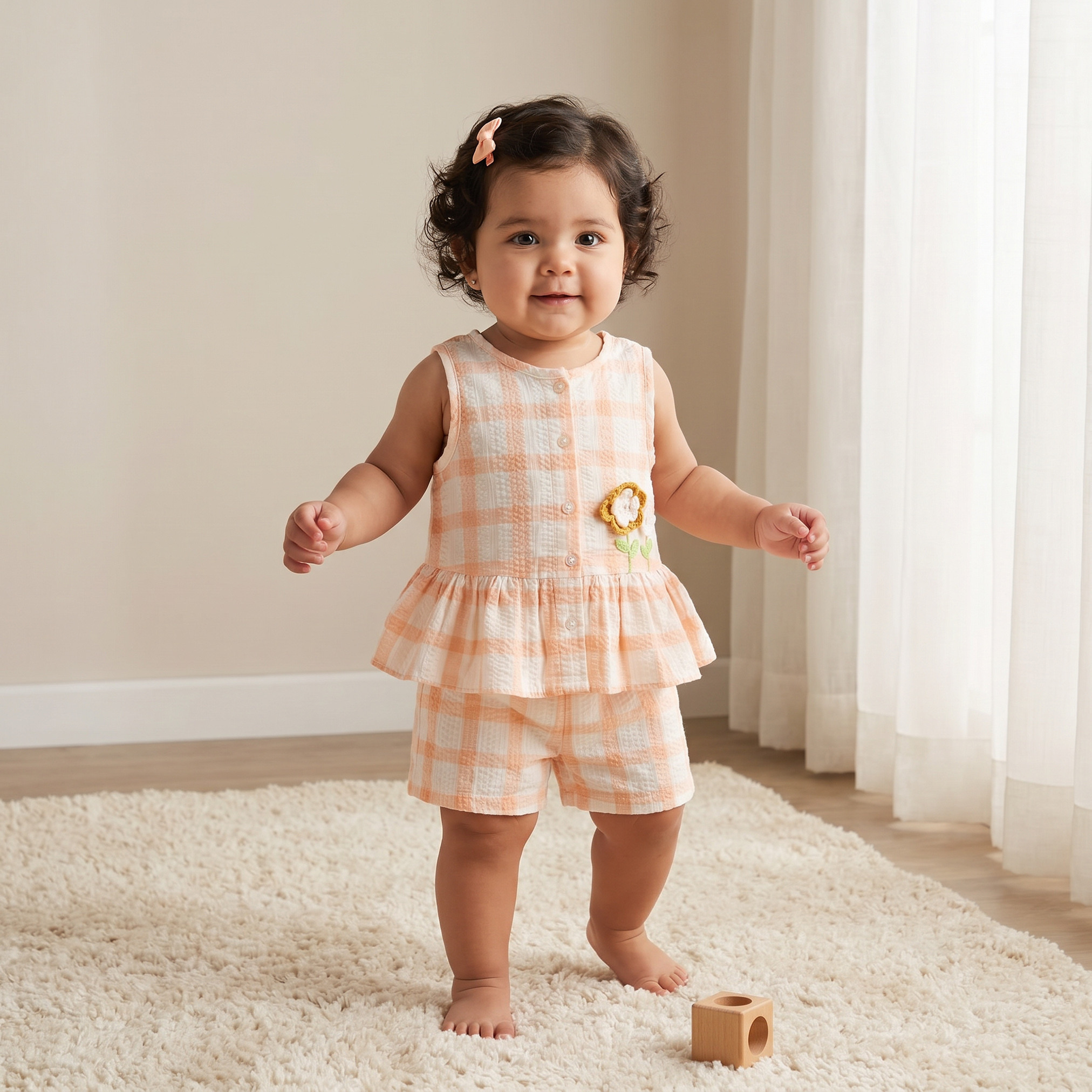 Juniors Round Neck Sleeveless Top and Shorts Set with Floral Applique-baby-girls-clothing-setsandcoords-image-1
