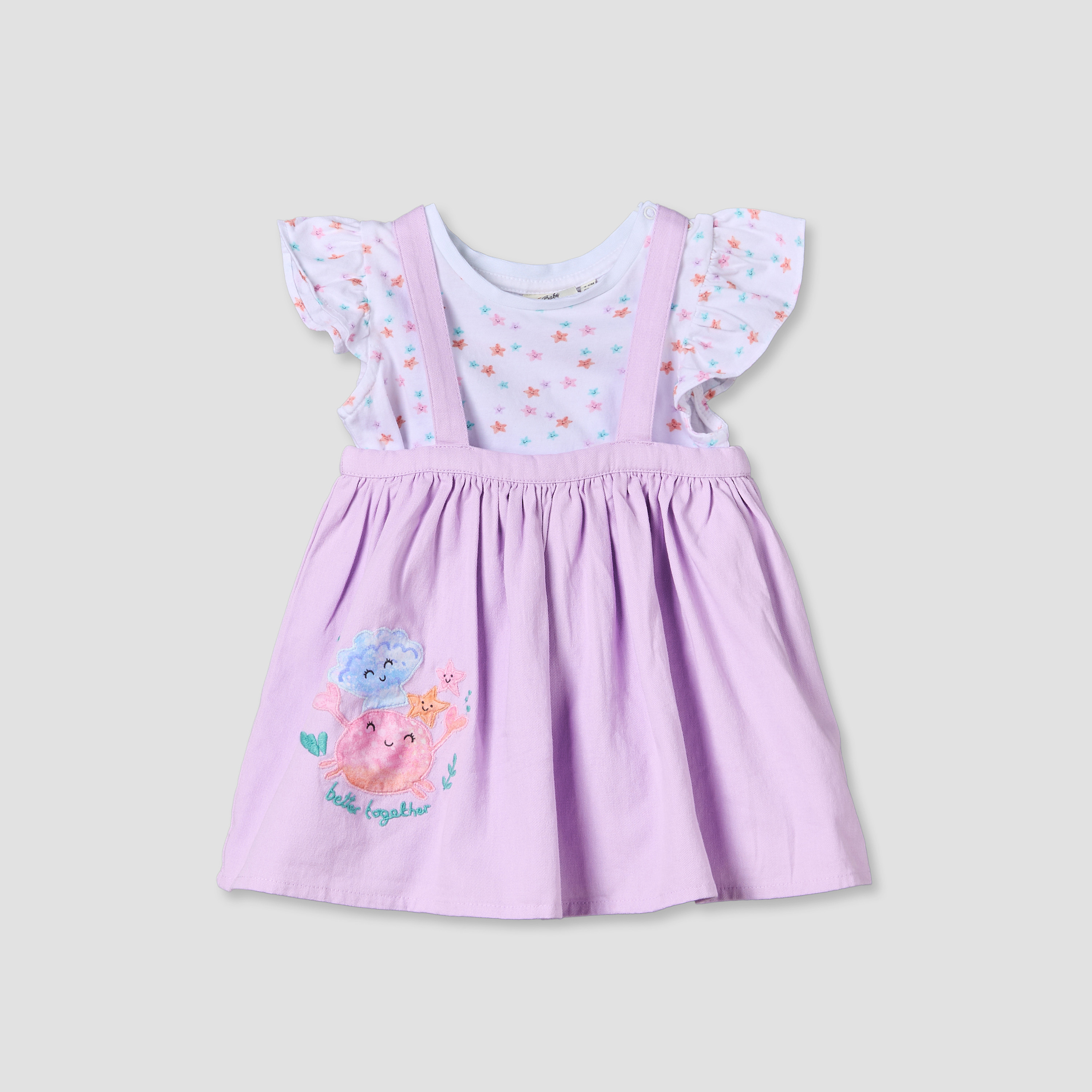 طقم تيشيرت برقبة دائرية وأكمام قصيرة وفستان مطبوع للأطفال البنات من جونيورز-baby-girls-clothing-dressesandjumpsuits-image-1