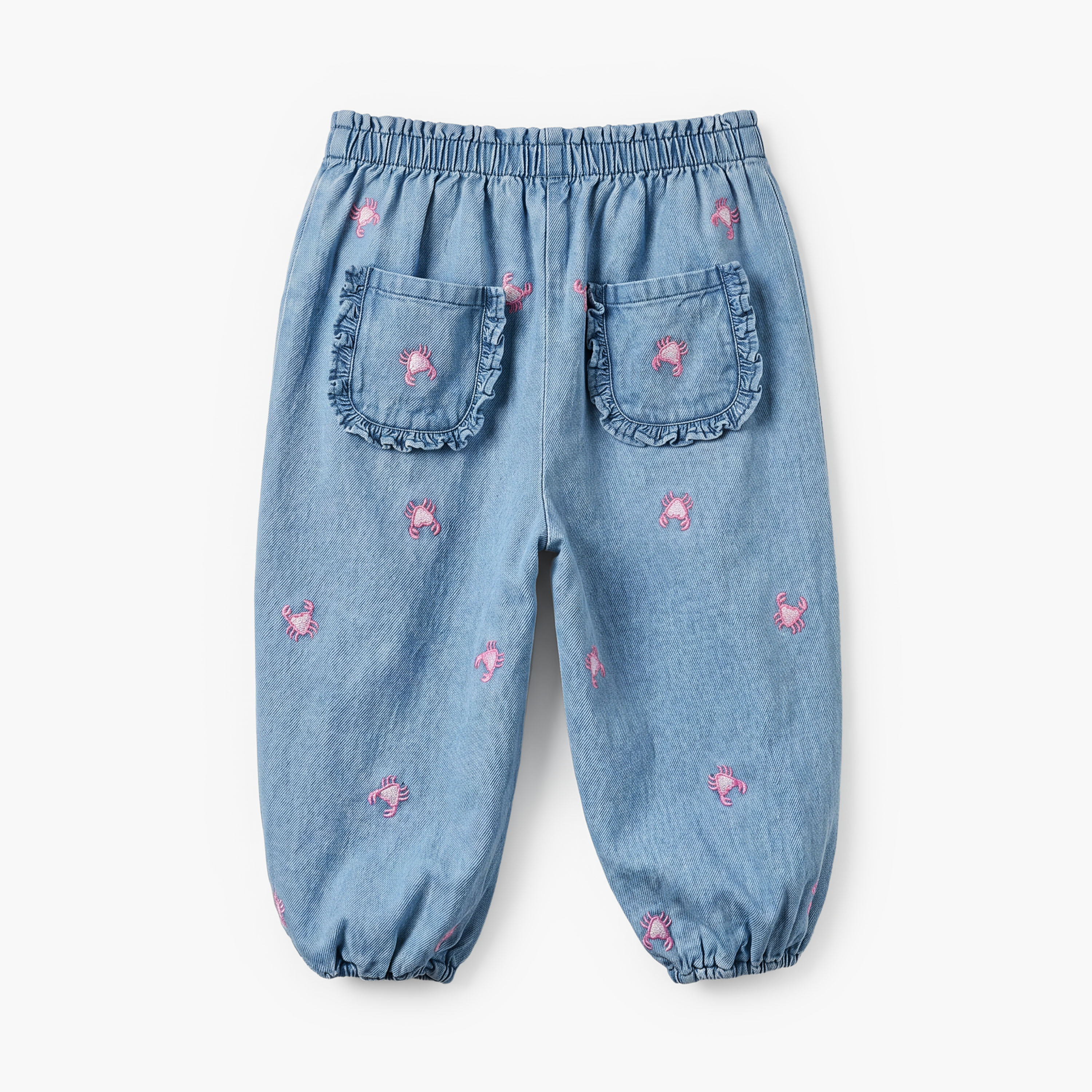Juniors Crew Neck Short Sleeves Top and Denim Joggers Set with Turtle Print-baby-girls-clothing-setsandcoords-image-6