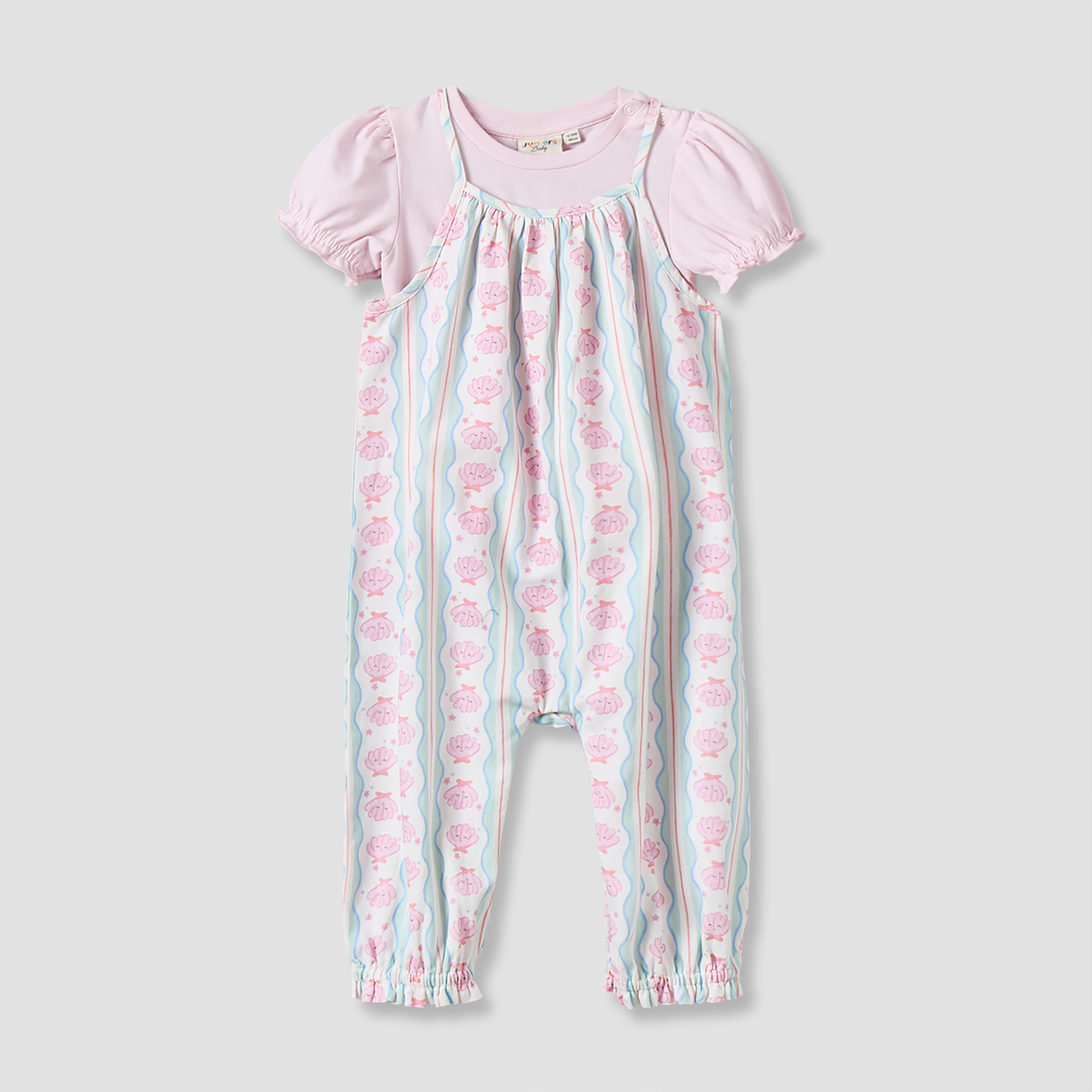 طقم دونغري وتيشيرت بياقة مستديرة وأكمام قصيرة وحافة مكشكشة من جونيورز-baby-girls-clothing-setsandcoords-image-1