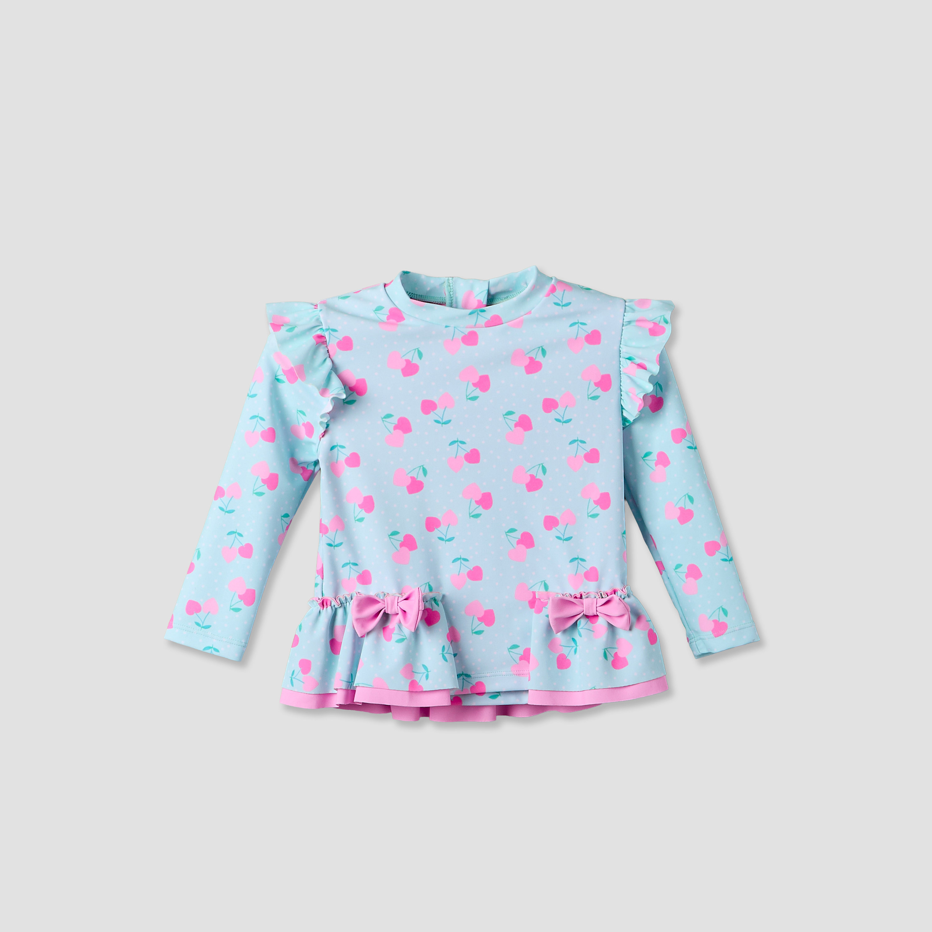 Set of 3 Juniors Crew Neck Long Sleeves Swimsuit with Cherry Heart Print-baby-girls-clothing-swimwear-image-3