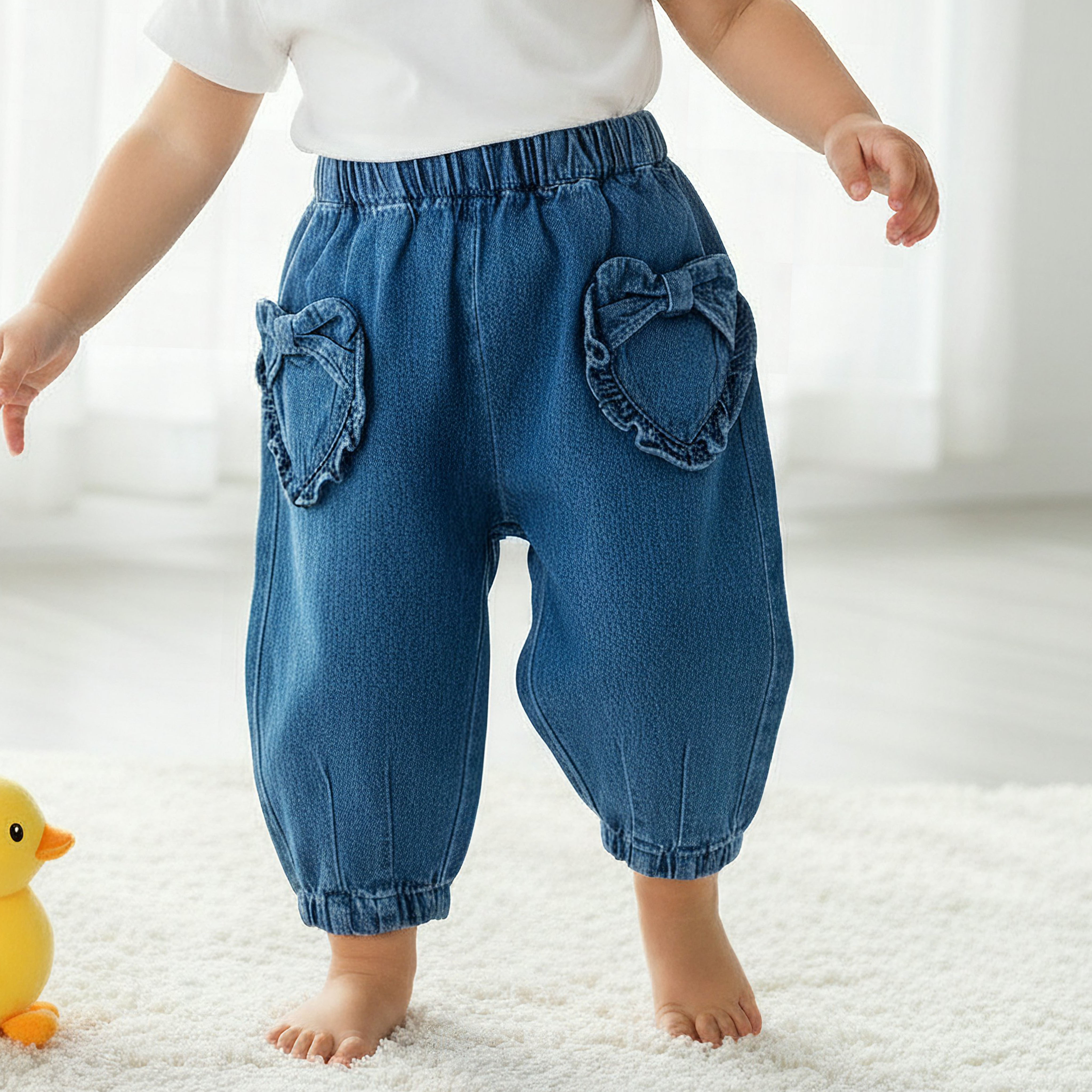 Juniors Jogger Jeans with Bow Applique-baby-girls-clothing-bottoms-jeans-image-2