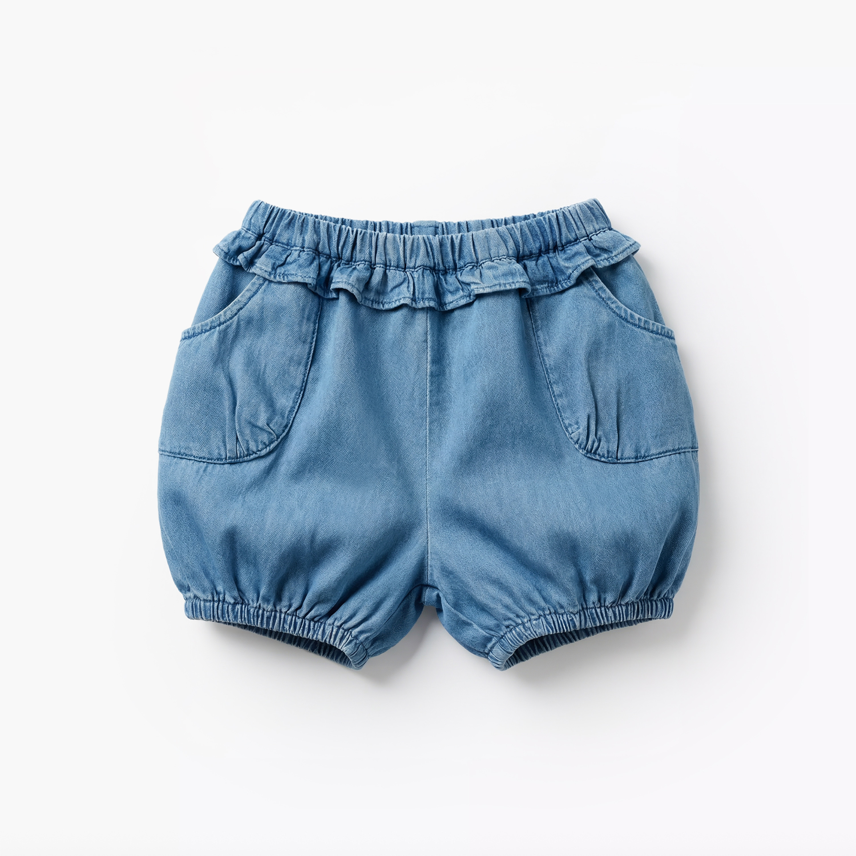 Juniors Elasticated Denim Shorts with Ruffle Detail-baby-girls-clothing-bottoms-shorts-image-2