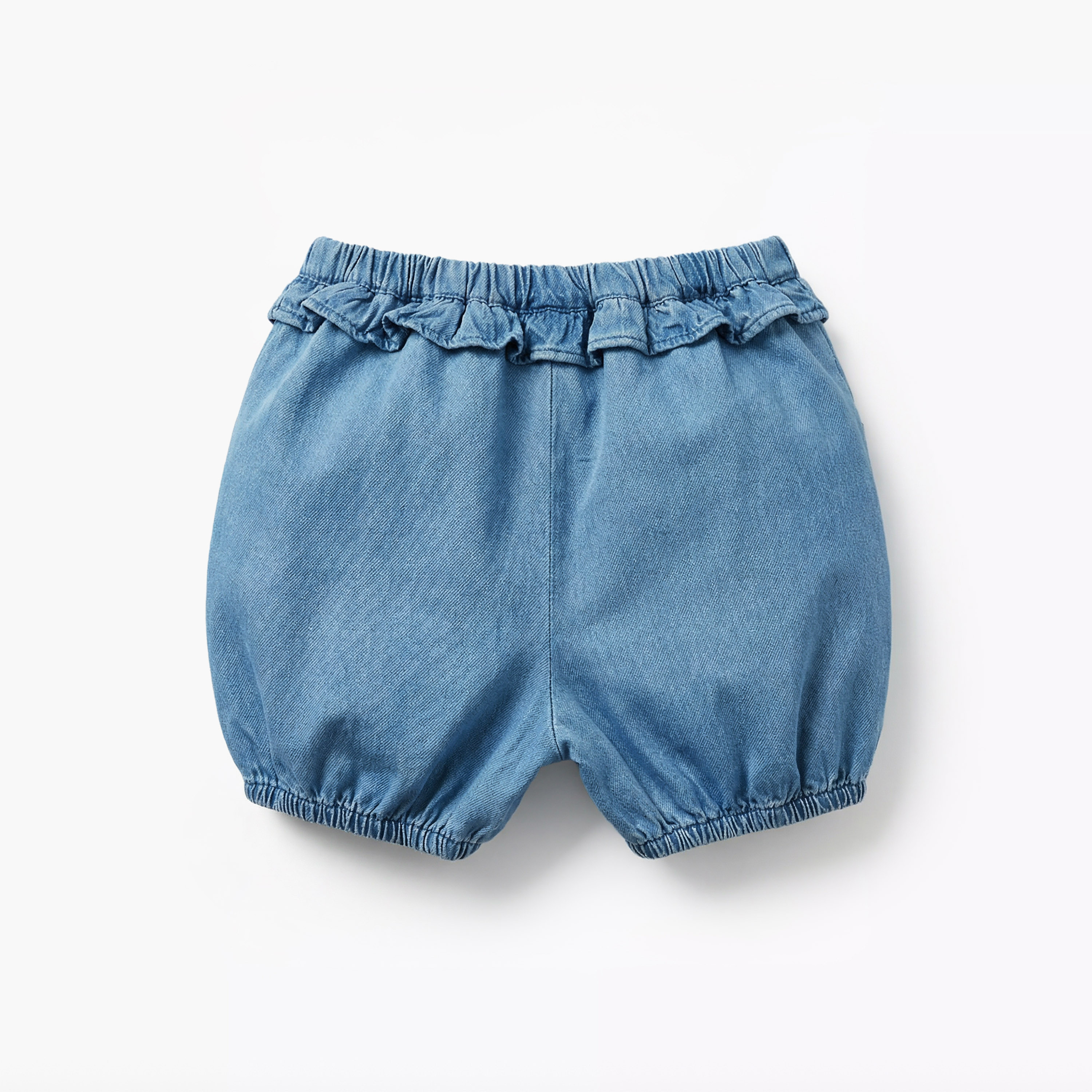 Juniors Elasticated Denim Shorts with Ruffle Detail-baby-girls-clothing-bottoms-shorts-image-3