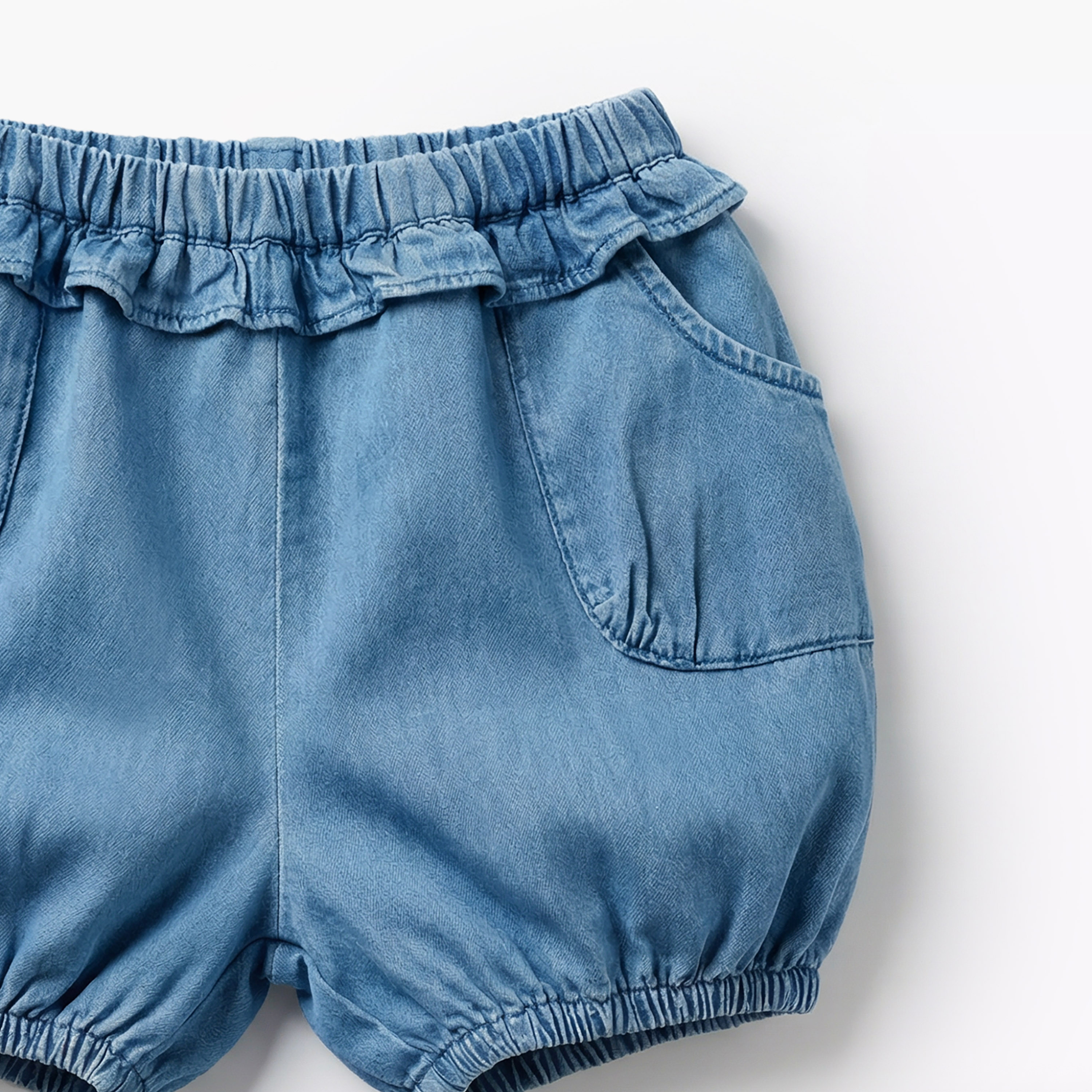 Juniors Elasticated Denim Shorts with Ruffle Detail-baby-girls-clothing-bottoms-shorts-image-4