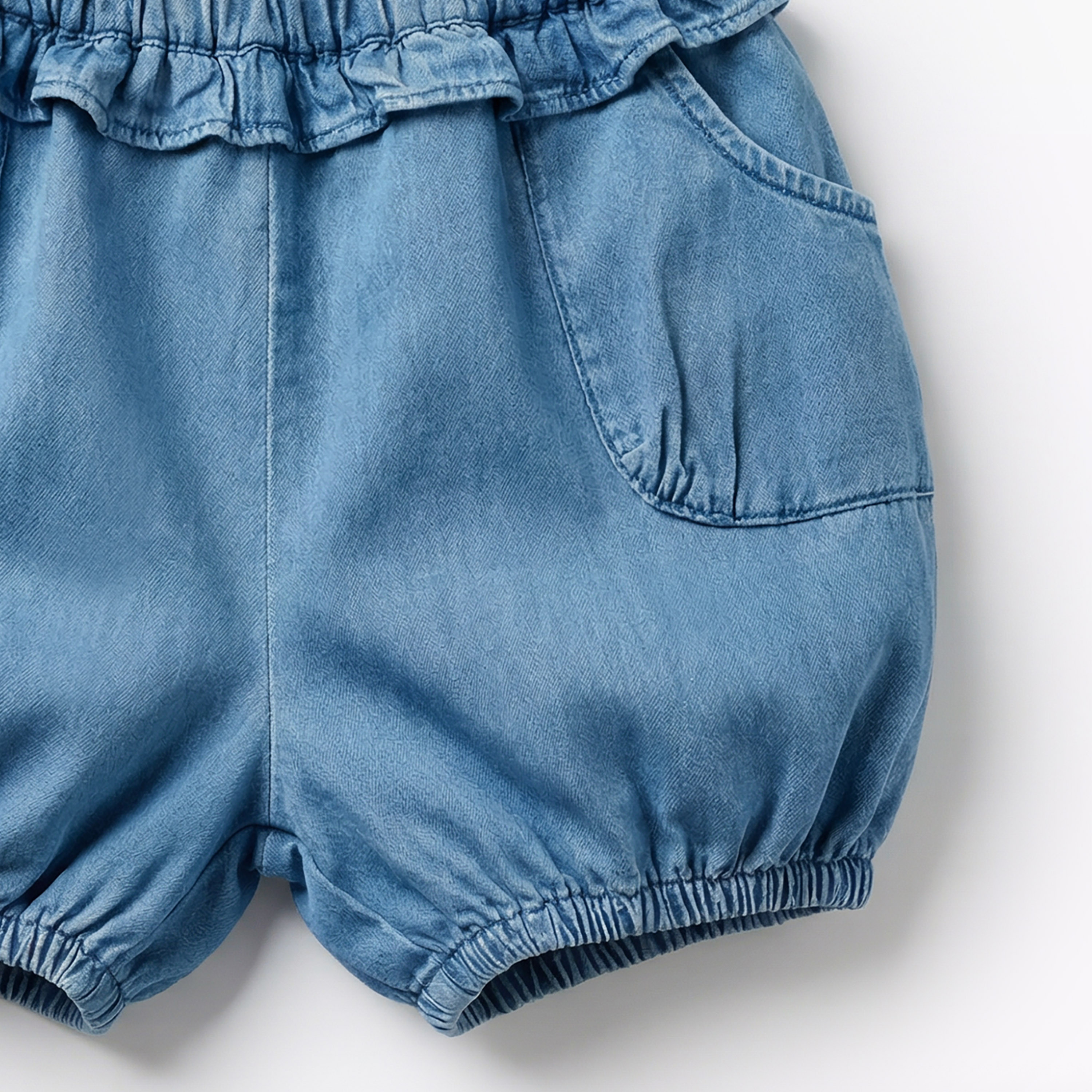 Juniors Elasticated Denim Shorts with Ruffle Detail-baby-girls-clothing-bottoms-shorts-image-5