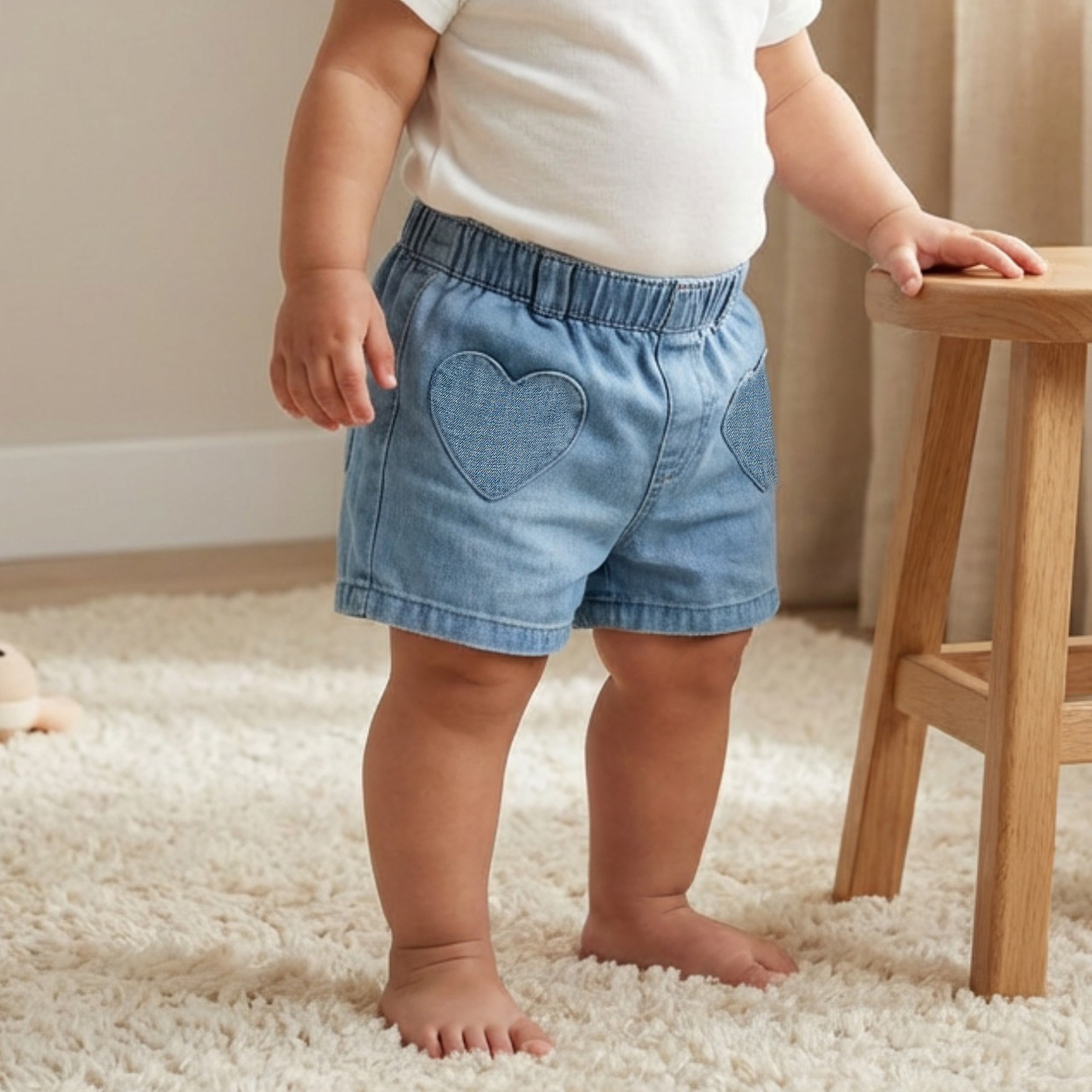 Juniors Denim Shorts with Heart Applique-baby-girls-clothing-bottoms-shorts-image-1