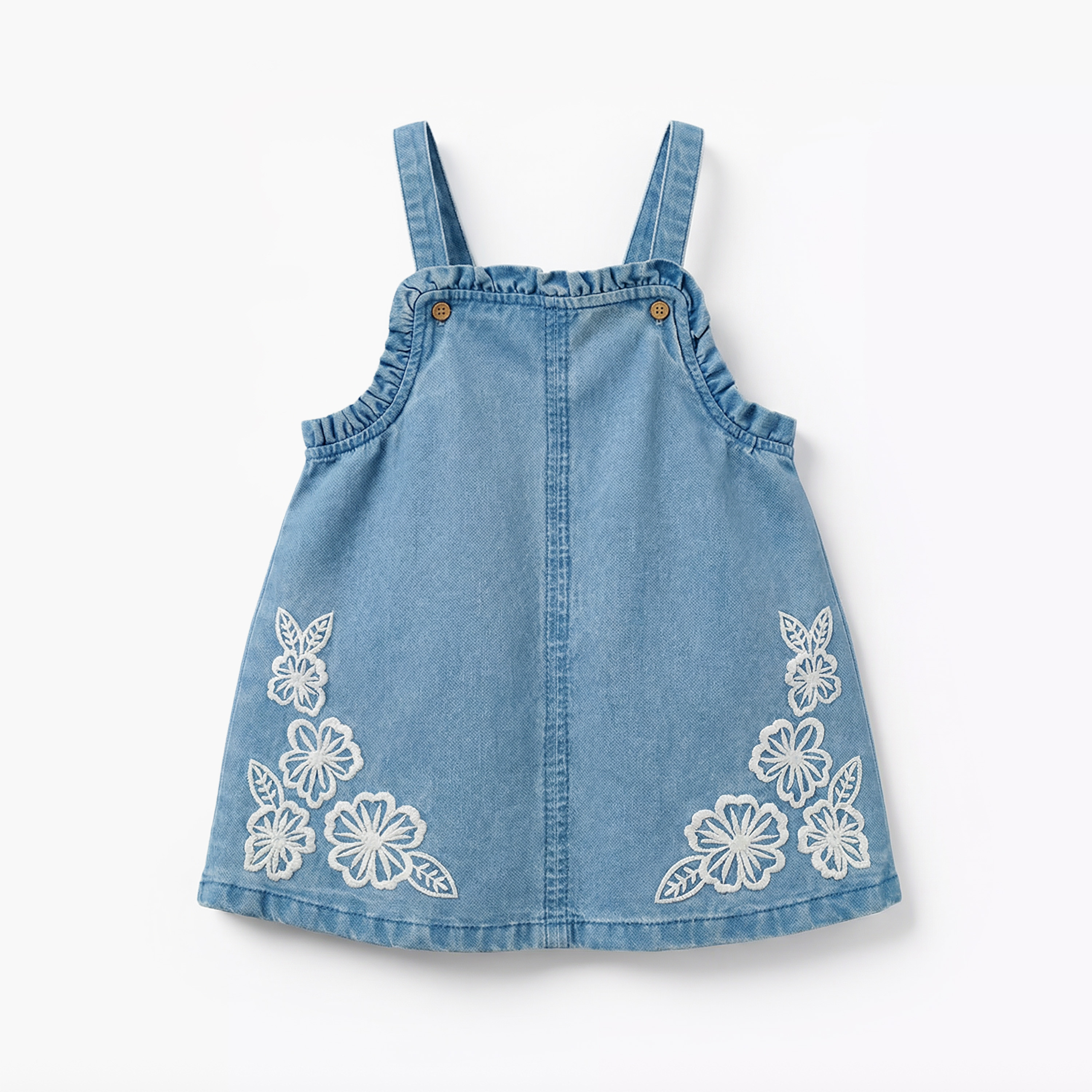 Juniors Square Neck Sleeveless Pinafore with Floral Embroidery-girls-clothing-dressesandjumpsuits-image-2