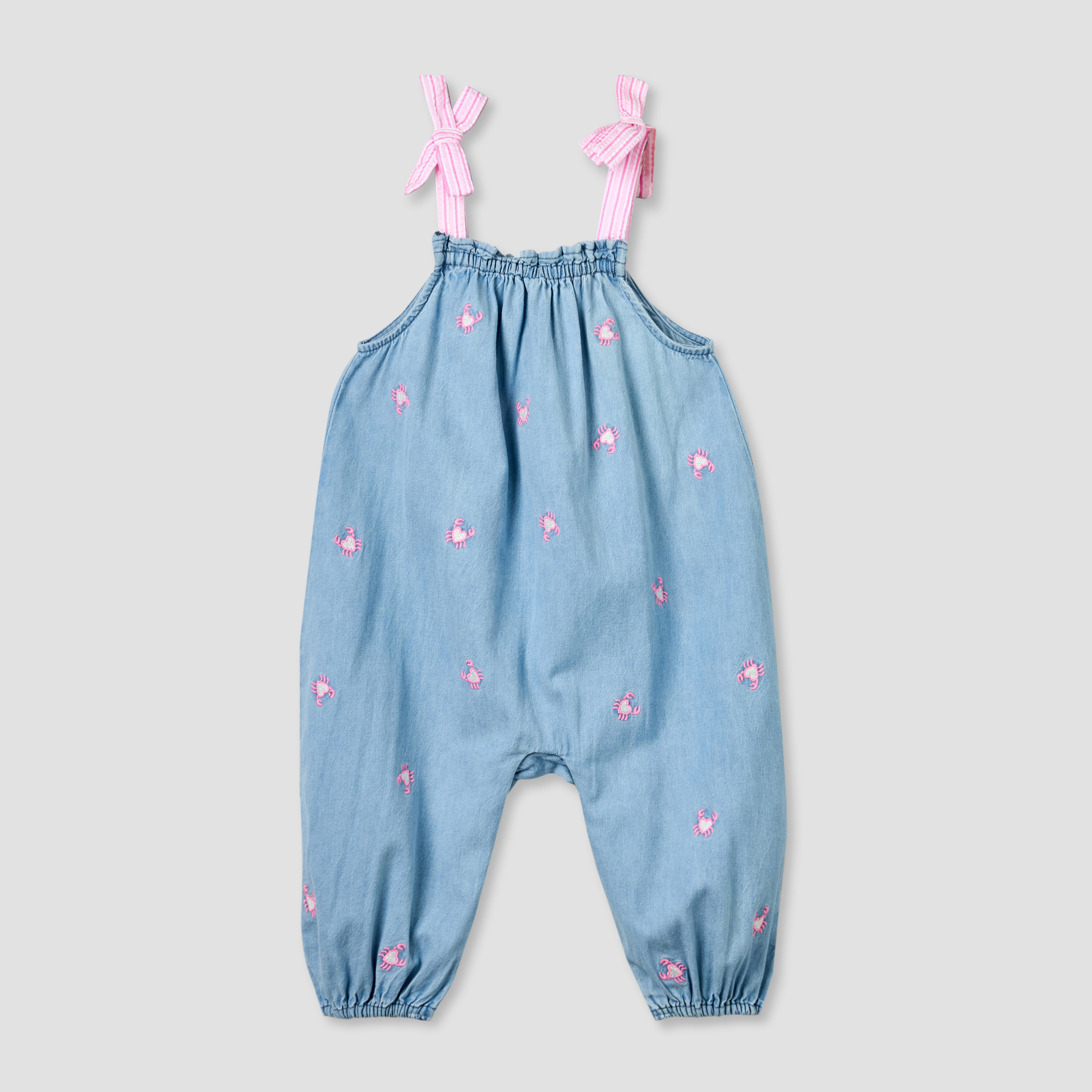 Juniors Square Neck Sleeveless Dungaree with Crab Embroidery-baby-girls-clothing-rompers-image-1