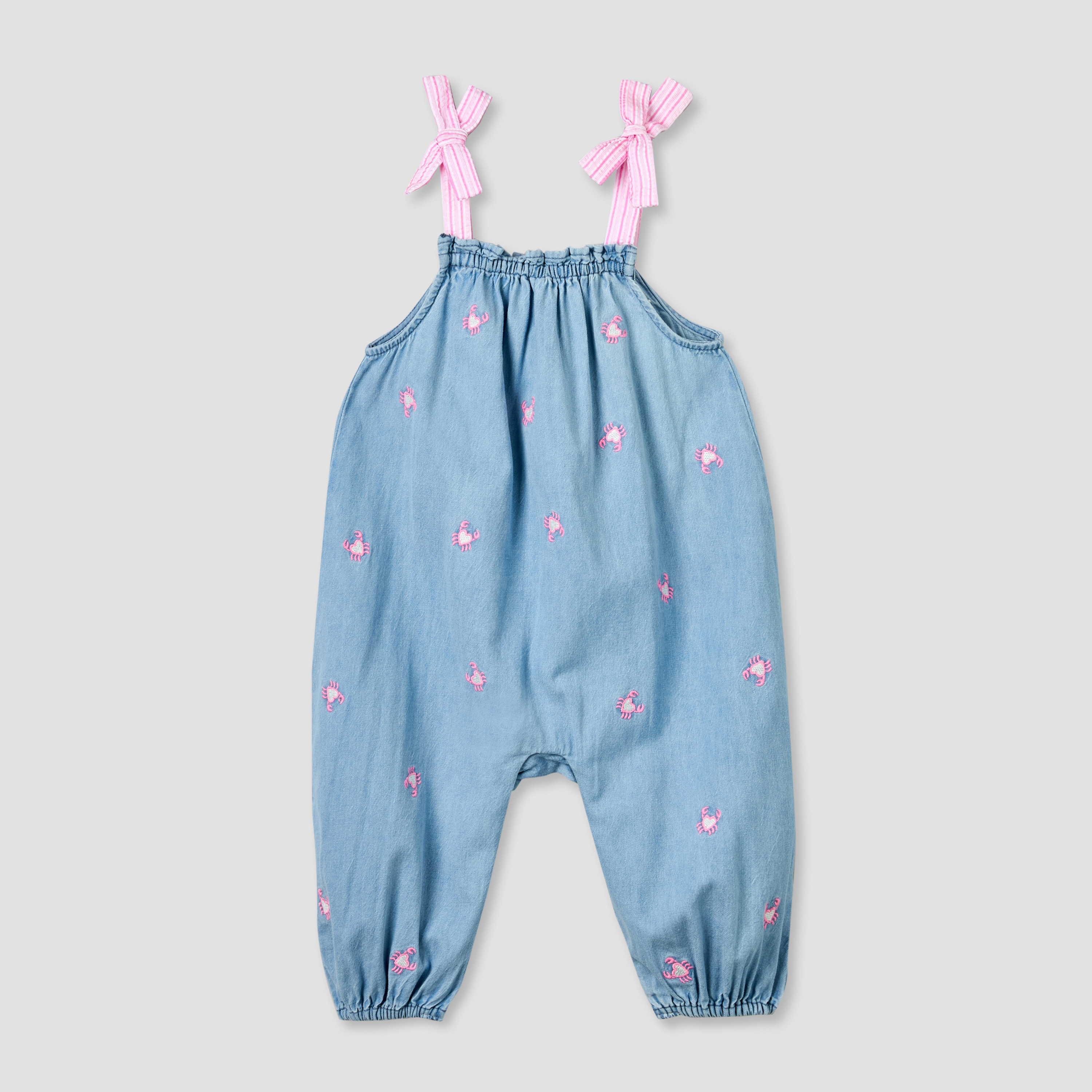 Juniors Square Neck Sleeveless Dungaree with Crab Embroidery-baby-girls-clothing-rompers-image-2