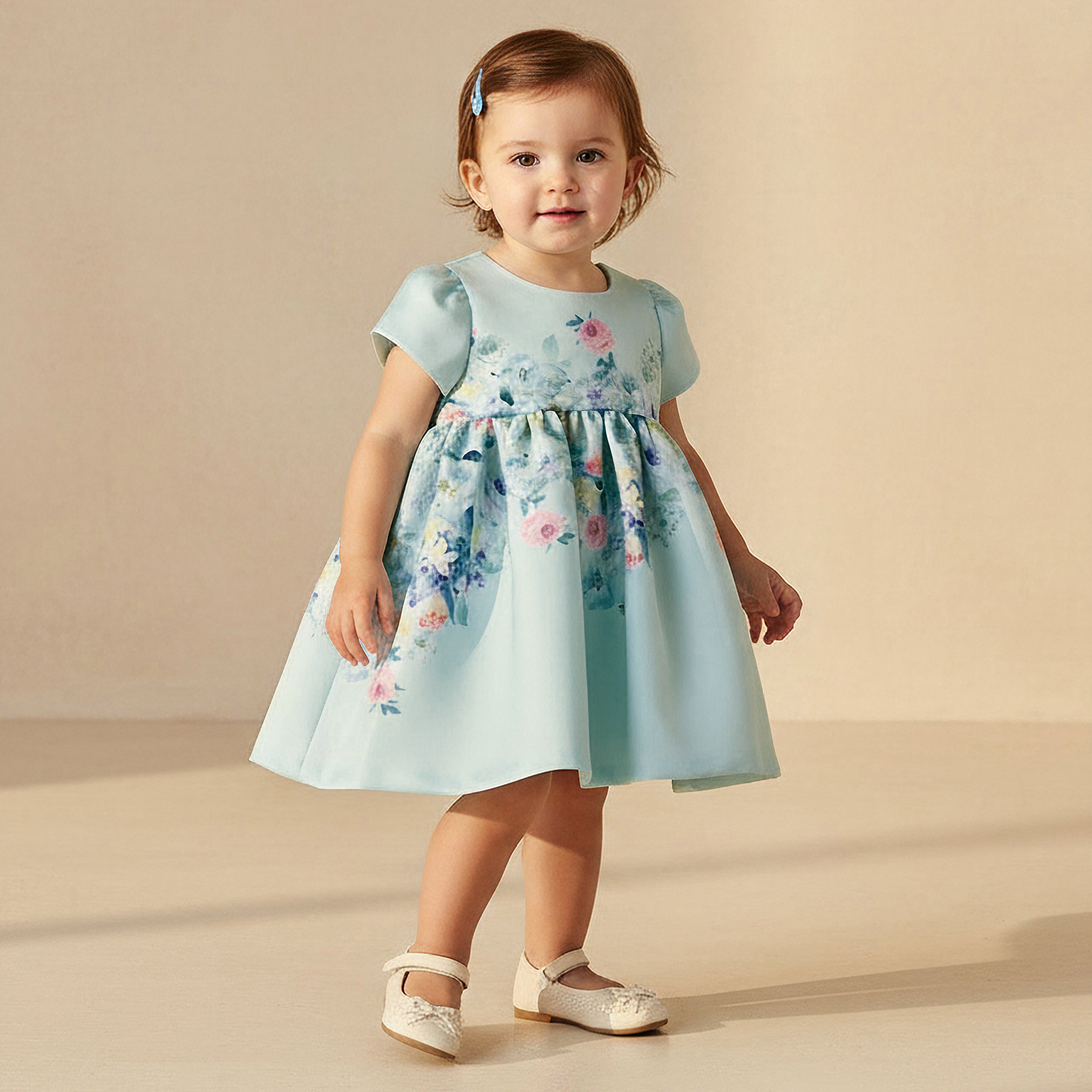 فستان بروم بياقة مستديرة وأكمام قصيرة مع شورت داخلي من جونيورز-baby-girls-clothing-dressesandjumpsuits-image-1
