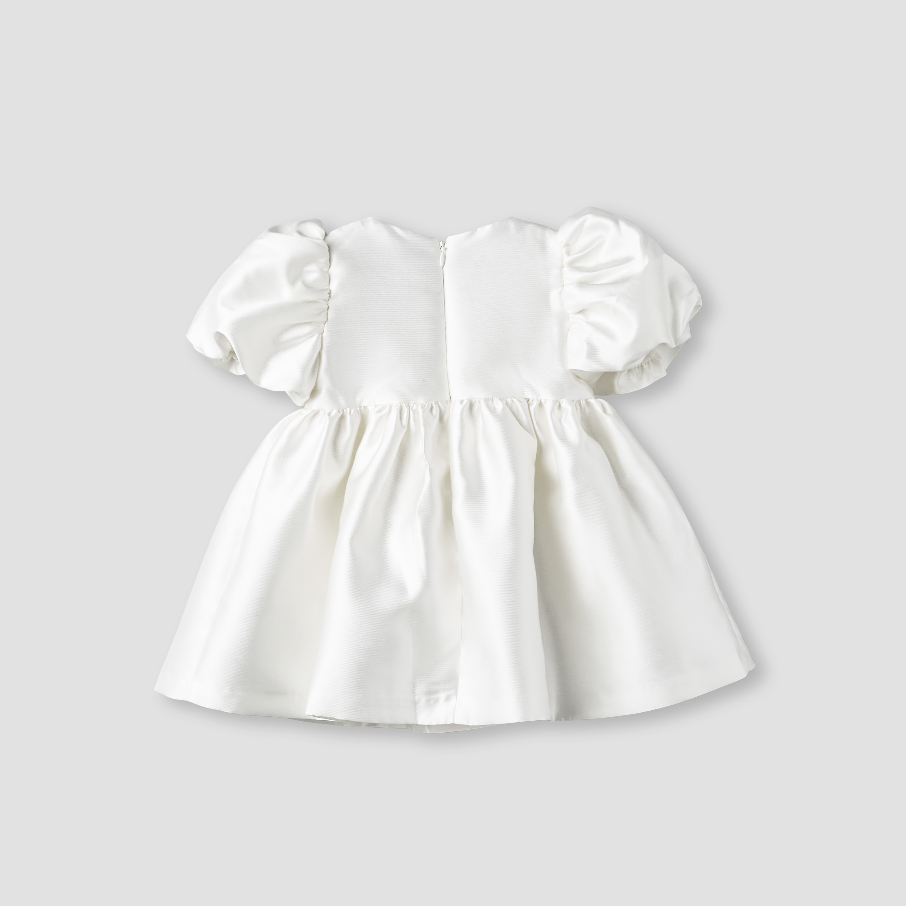 Juniors Round Neck Short Puff Sleeves Dress with Floral Applique-baby-girls-clothing-dressesandjumpsuits-image-3