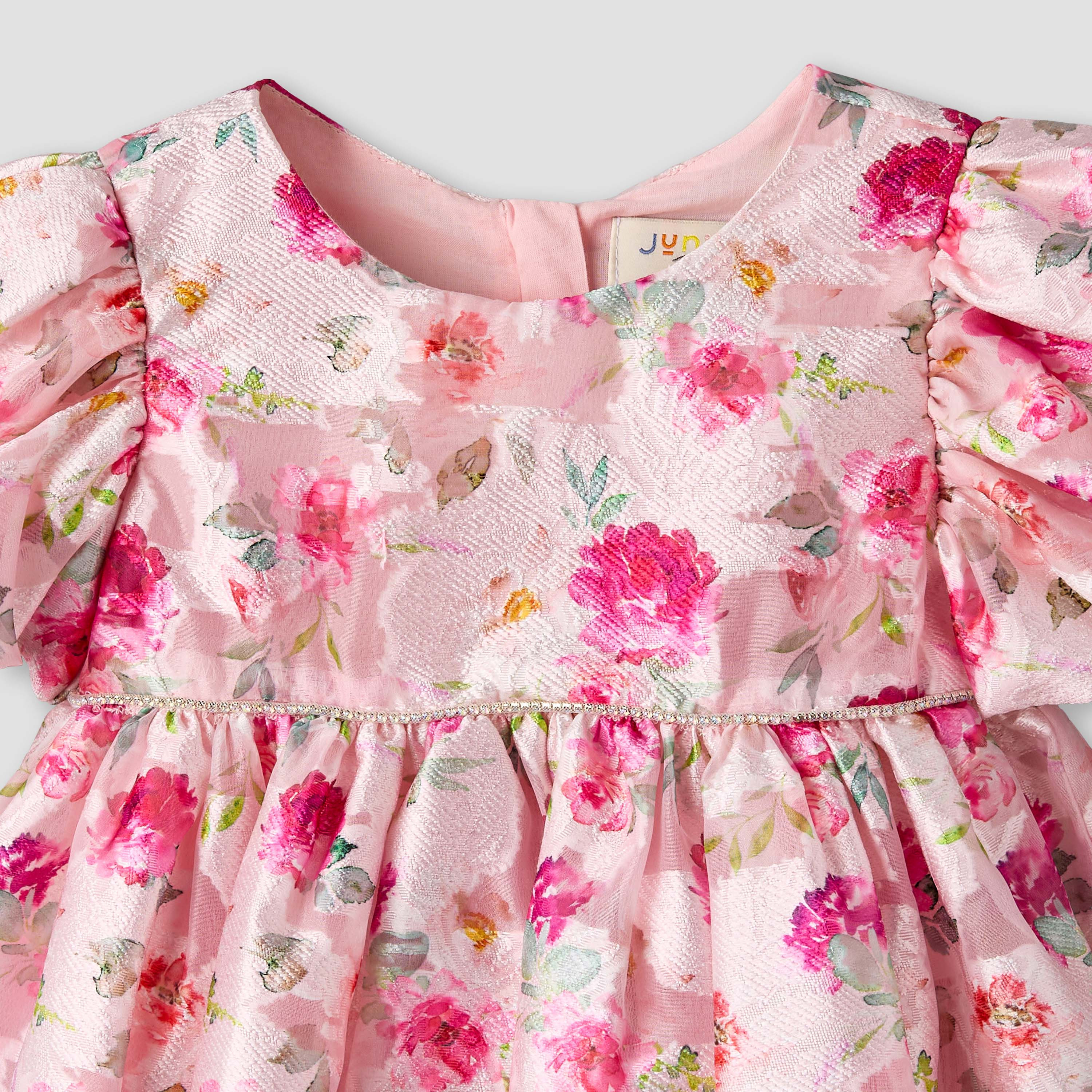 فستان بياقة مستديرة وأكمام قصيرة منفوخة وطبعات من جونيورز-baby-girls-clothing-dressesandjumpsuits-image-4