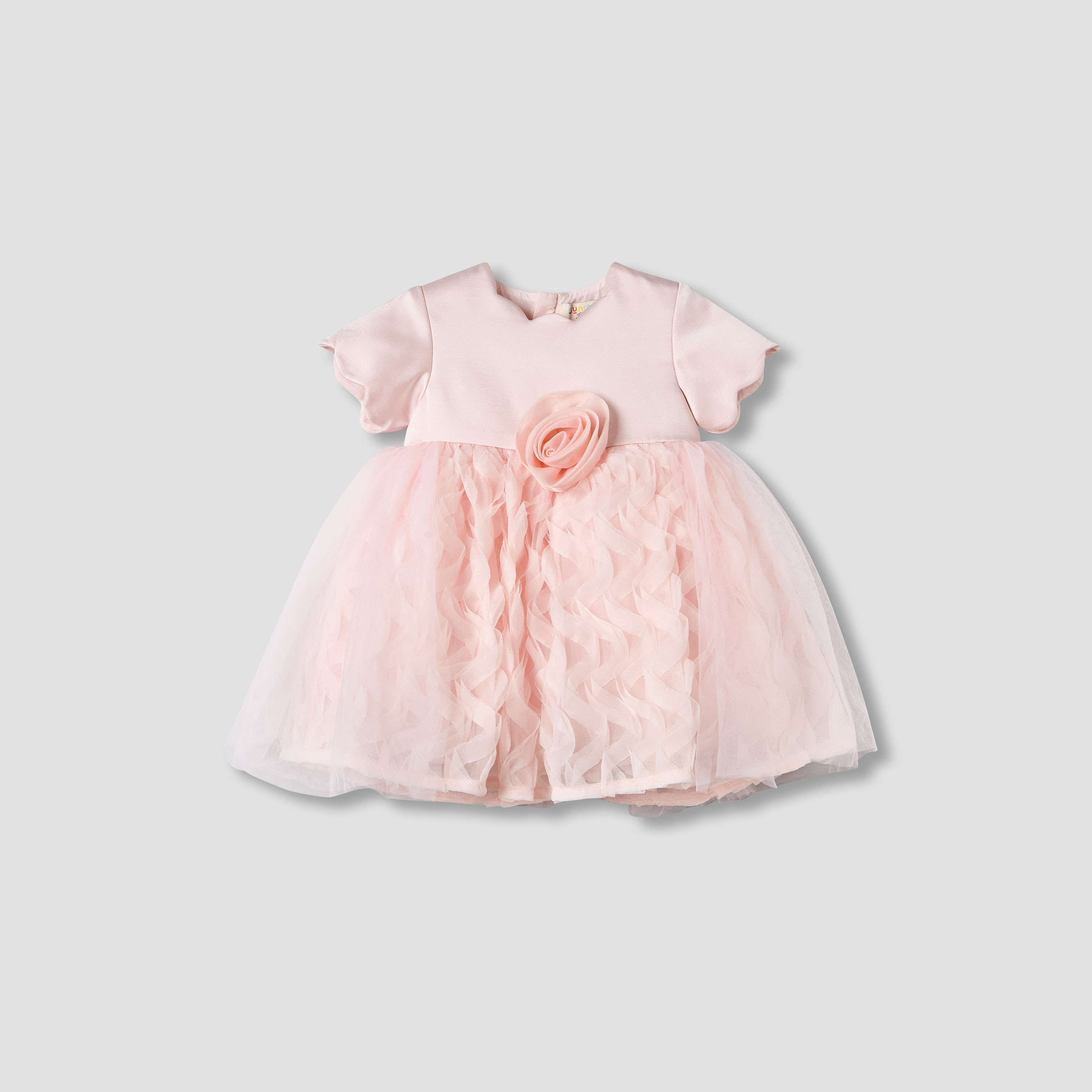 فستان بزينة وردة وياقة عميقة وأكمام قصيرة من جونيورز-baby-girls-clothing-dressesandjumpsuits-image-2