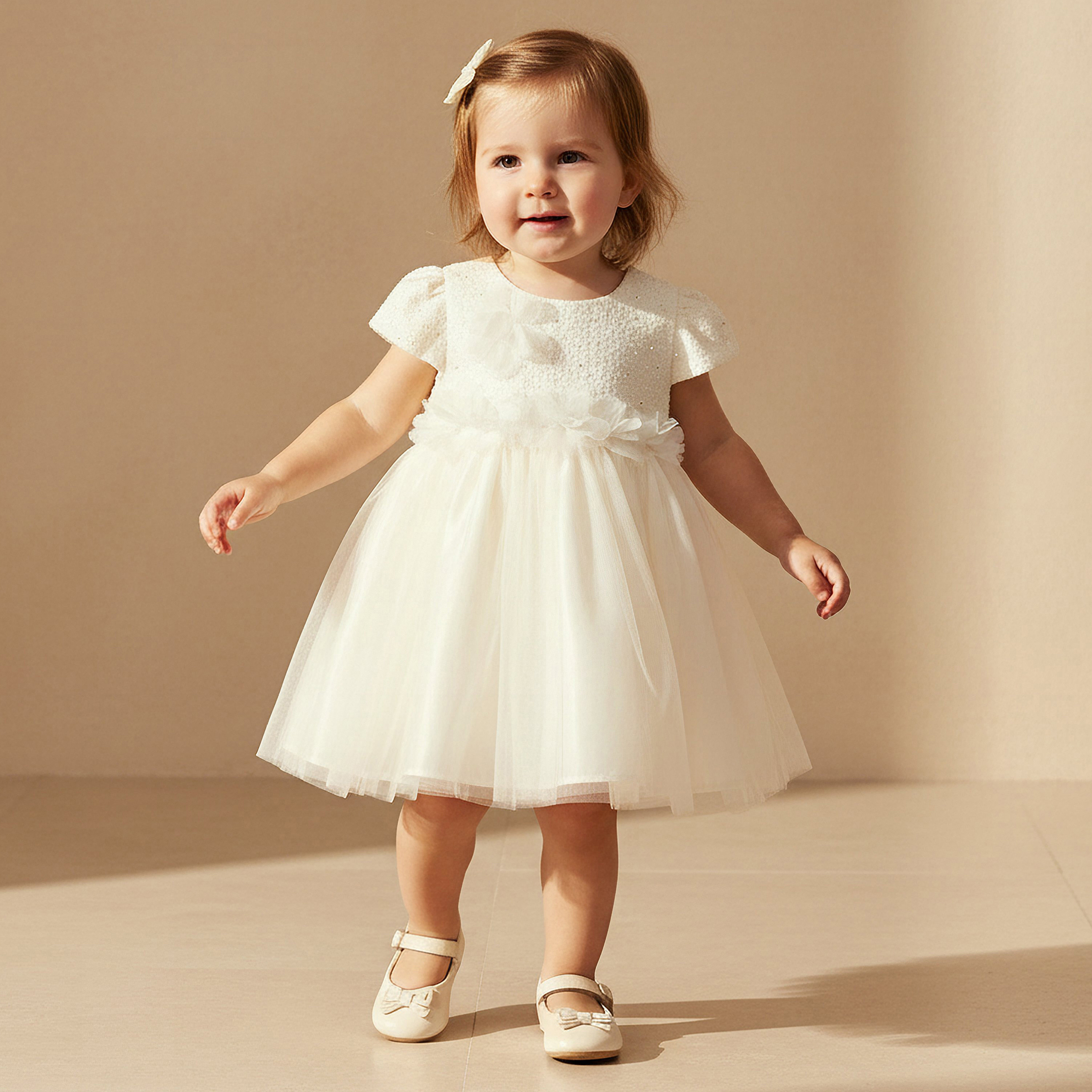 Juniors Round Neck Short Sleeve Dress with Sequin Detail-baby-girls-clothing-dressesandjumpsuits-image-1