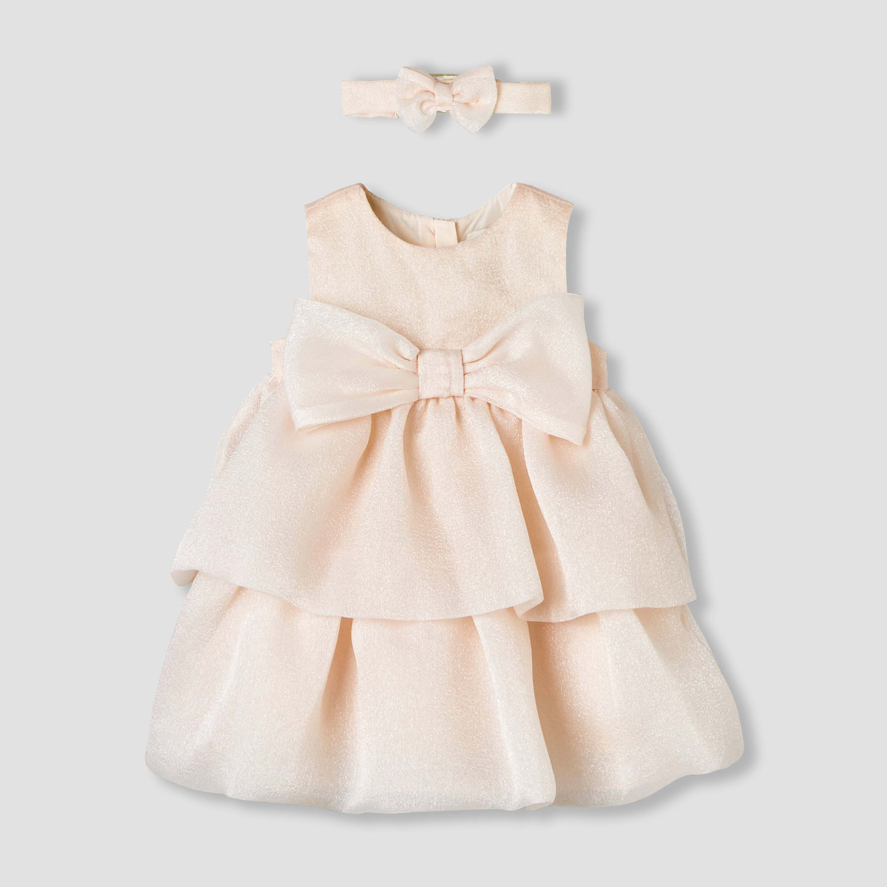 فستان طبقات بياقة مستديرة بدون أكمام مع فيونكة وربطة رأس من جونيورز-baby-girls-clothing-dressesandjumpsuits-image-2