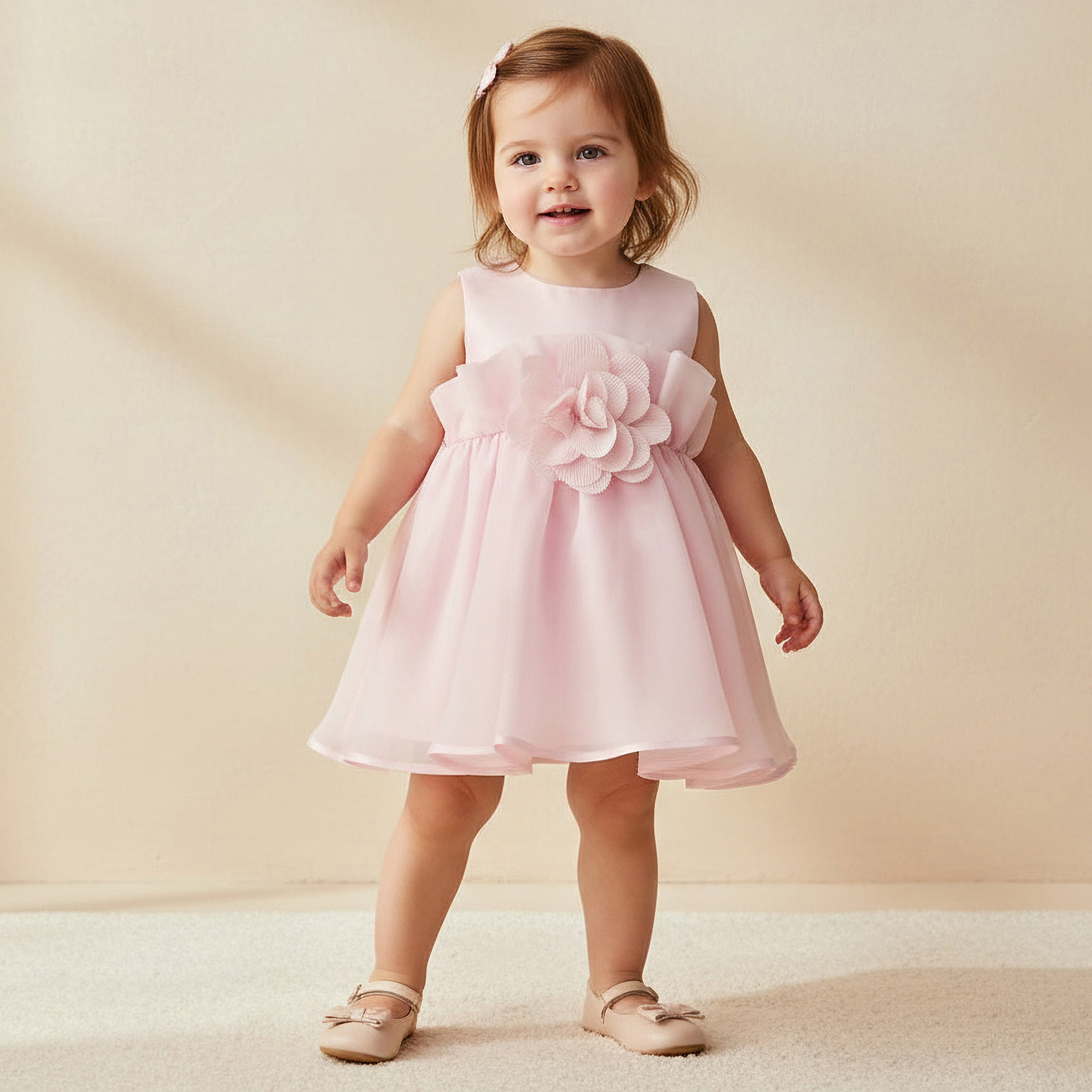 فستان بياقة مستديرة بدون أكمام بزينة زهور من جونيورز-baby-girls-clothing-dressesandjumpsuits-image-1