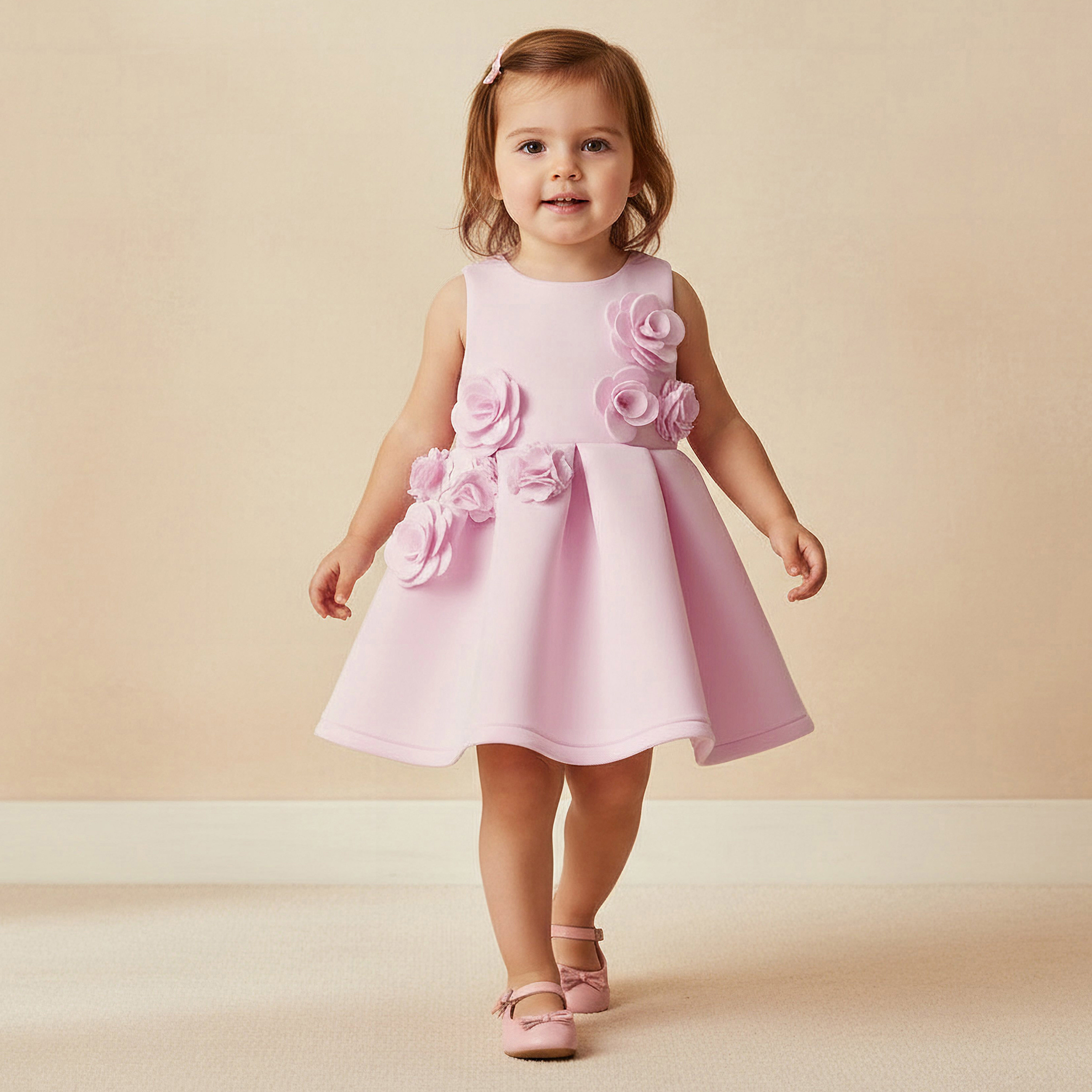 فستان سكيتر دون أكمام بياقة مستديرة وزخارف زهرية من جونيورز-baby-girls-clothing-dressesandjumpsuits-image-1