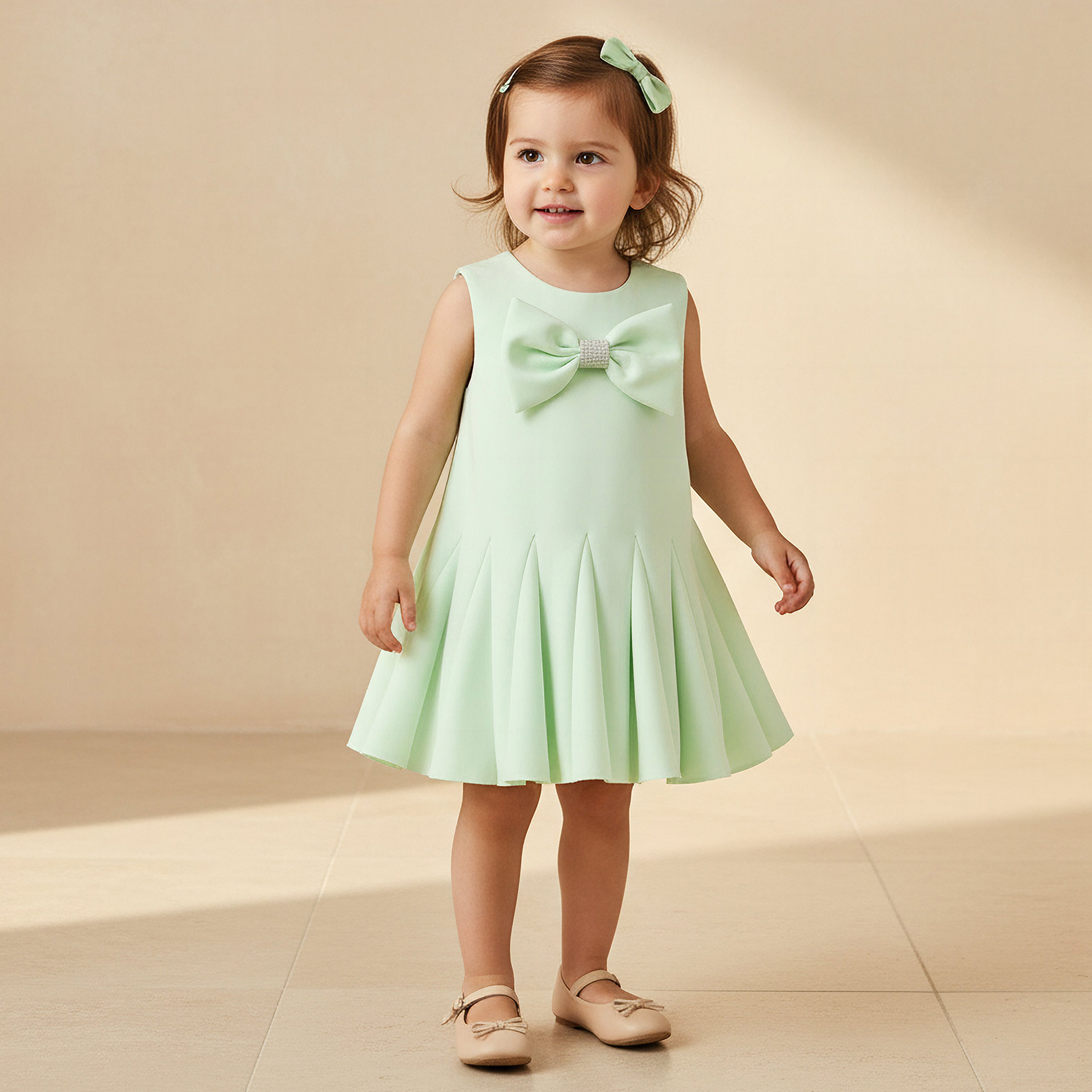 Juniors Round Neck Sleeveless Dress with Bow Accent-baby-girls-clothing-dressesandjumpsuits-image-1