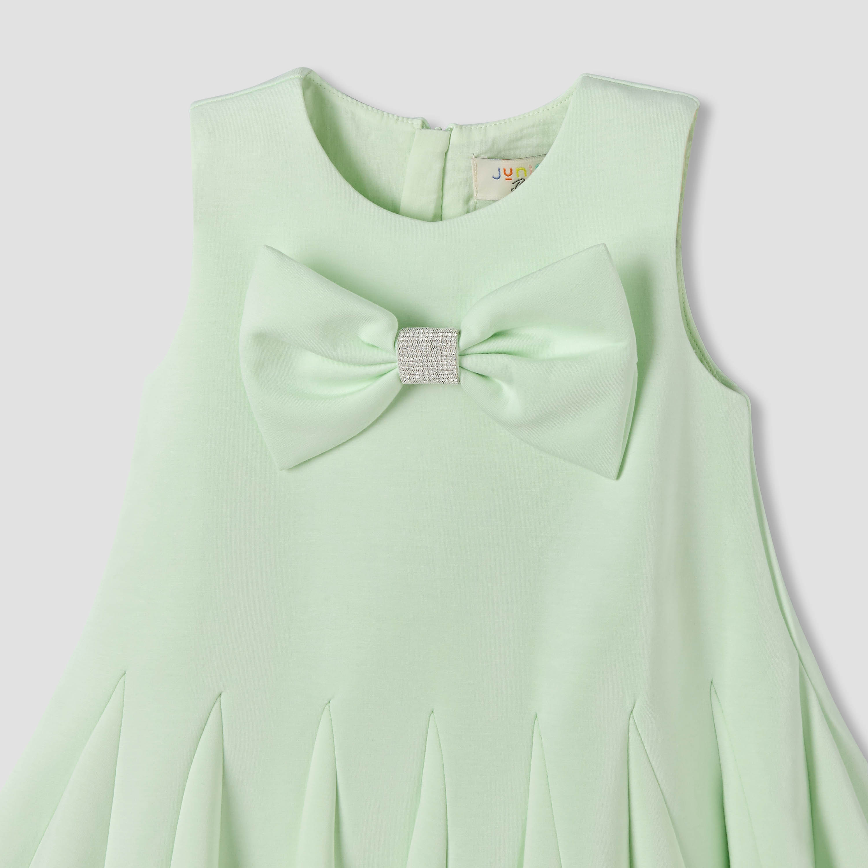 Juniors Round Neck Sleeveless Dress with Bow Accent-baby-girls-clothing-dressesandjumpsuits-image-4