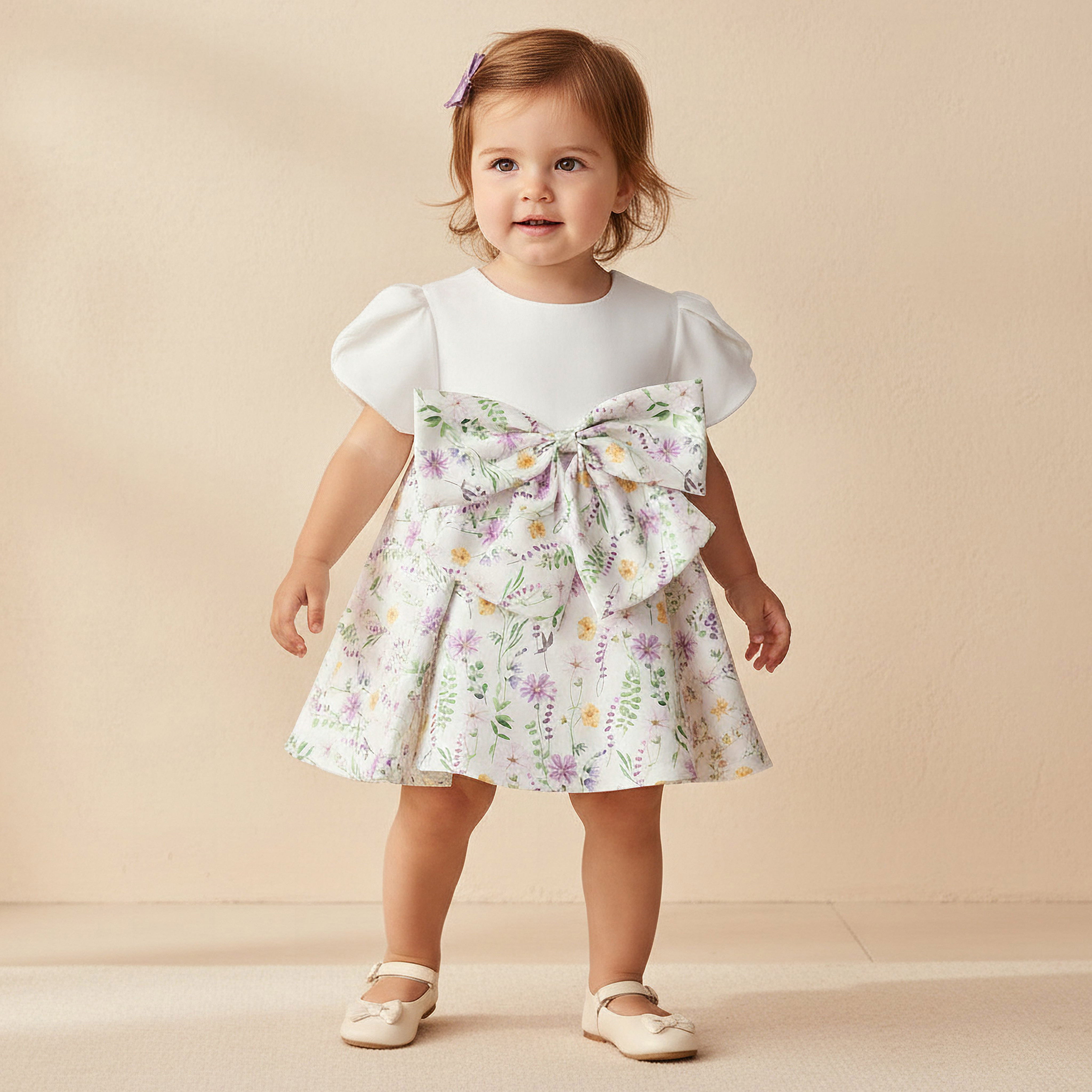 Juniors Round Neck Short Sleeves A-Line Dress with Floral Print-baby-girls-clothing-dressesandjumpsuits-image-1