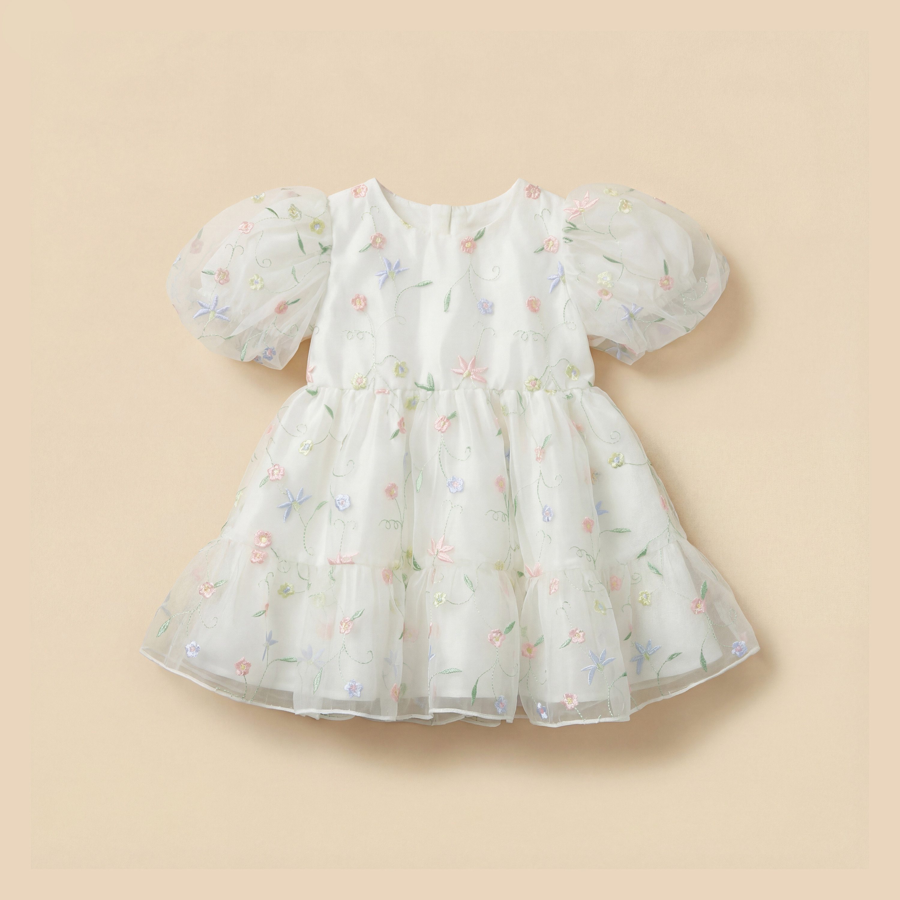 فستان بياقة مستديرة وأكمام قصيرة وتطريز زهري من جونيورز-baby-girls-clothing-dressesandjumpsuits-image-2