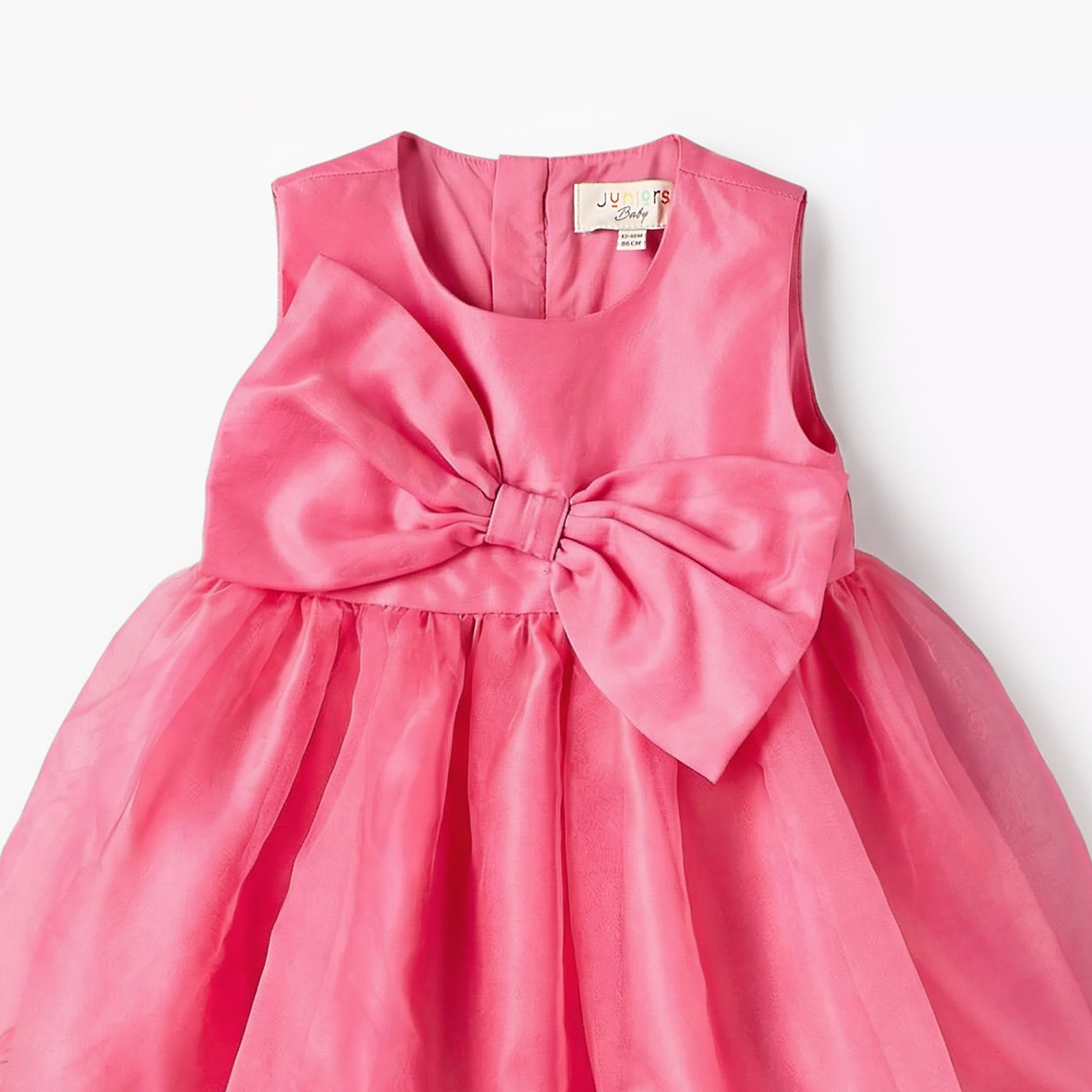 Juniors Round Neck Sleeveless Dress with Bow Accent-baby-girls-clothing-dressesandjumpsuits-image-4