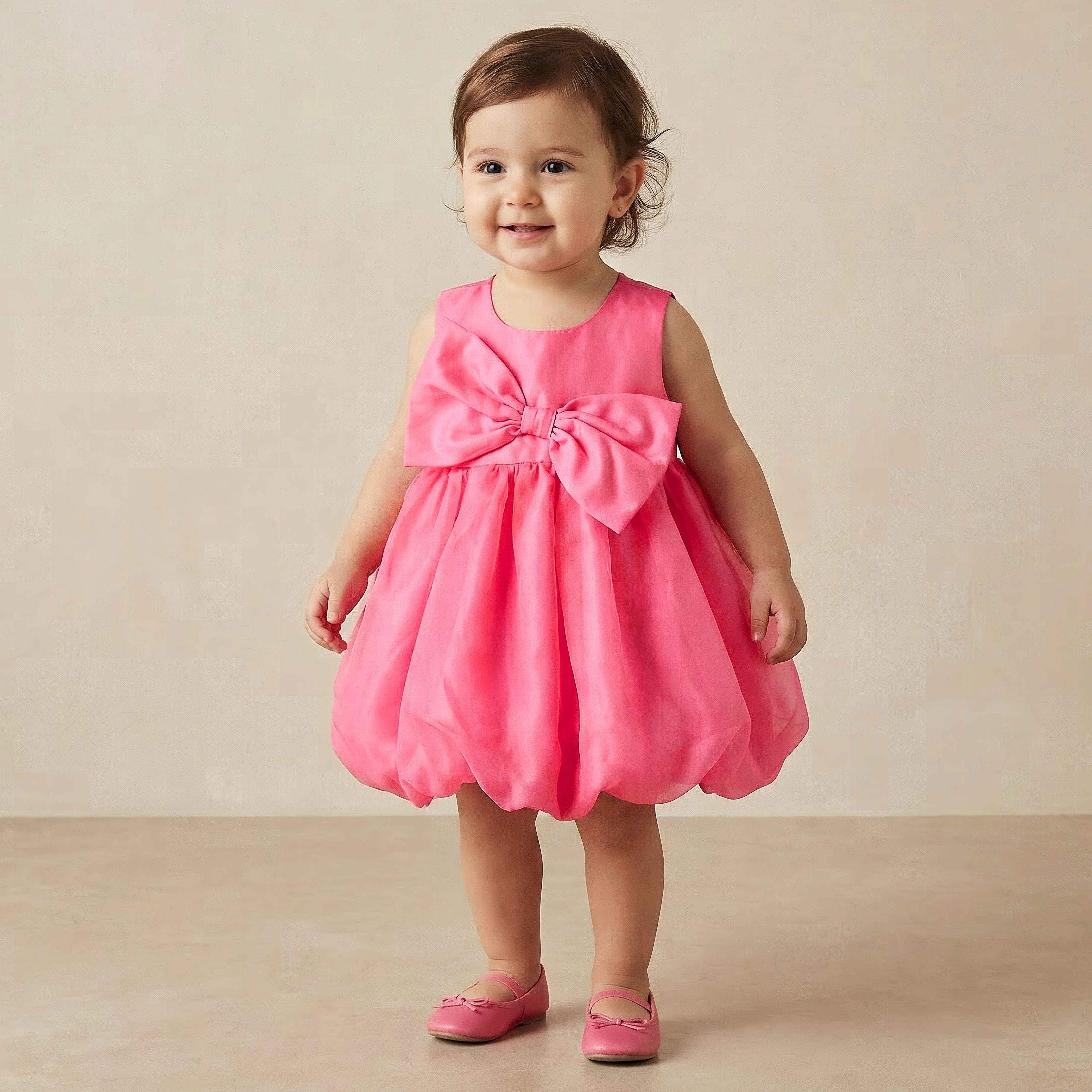 Juniors Round Neck Sleeveless Dress with Bow Accent-baby-girls-clothing-dressesandjumpsuits-image-1