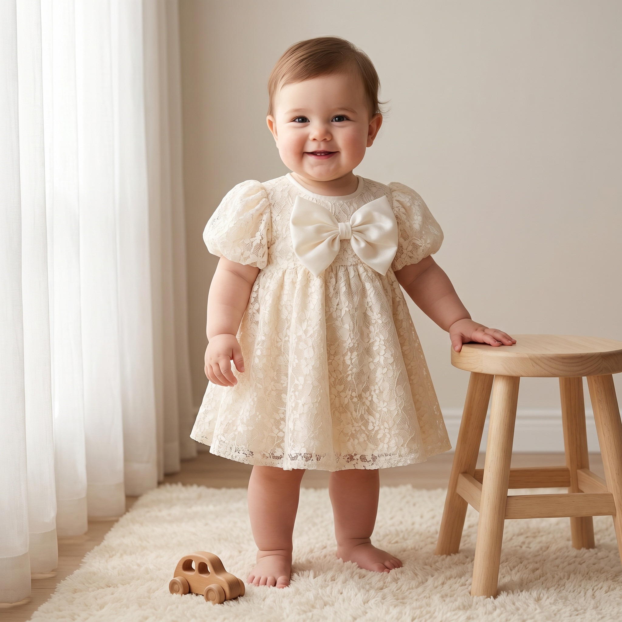 Juniors Round Neck Short Sleeves A-line Dress with Lace and Bow Detail-baby-girls-clothing-dressesandjumpsuits-image-1