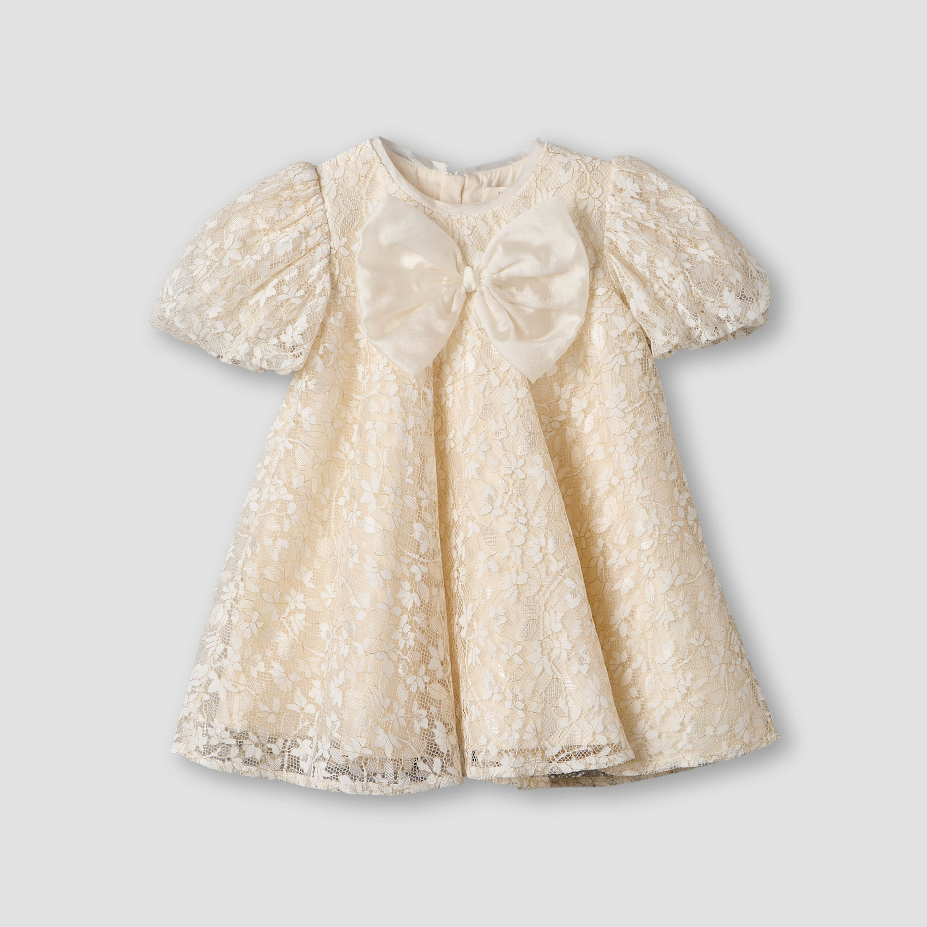 Juniors Round Neck Short Sleeves A-line Dress with Lace and Bow Detail-baby-girls-clothing-dressesandjumpsuits-image-2