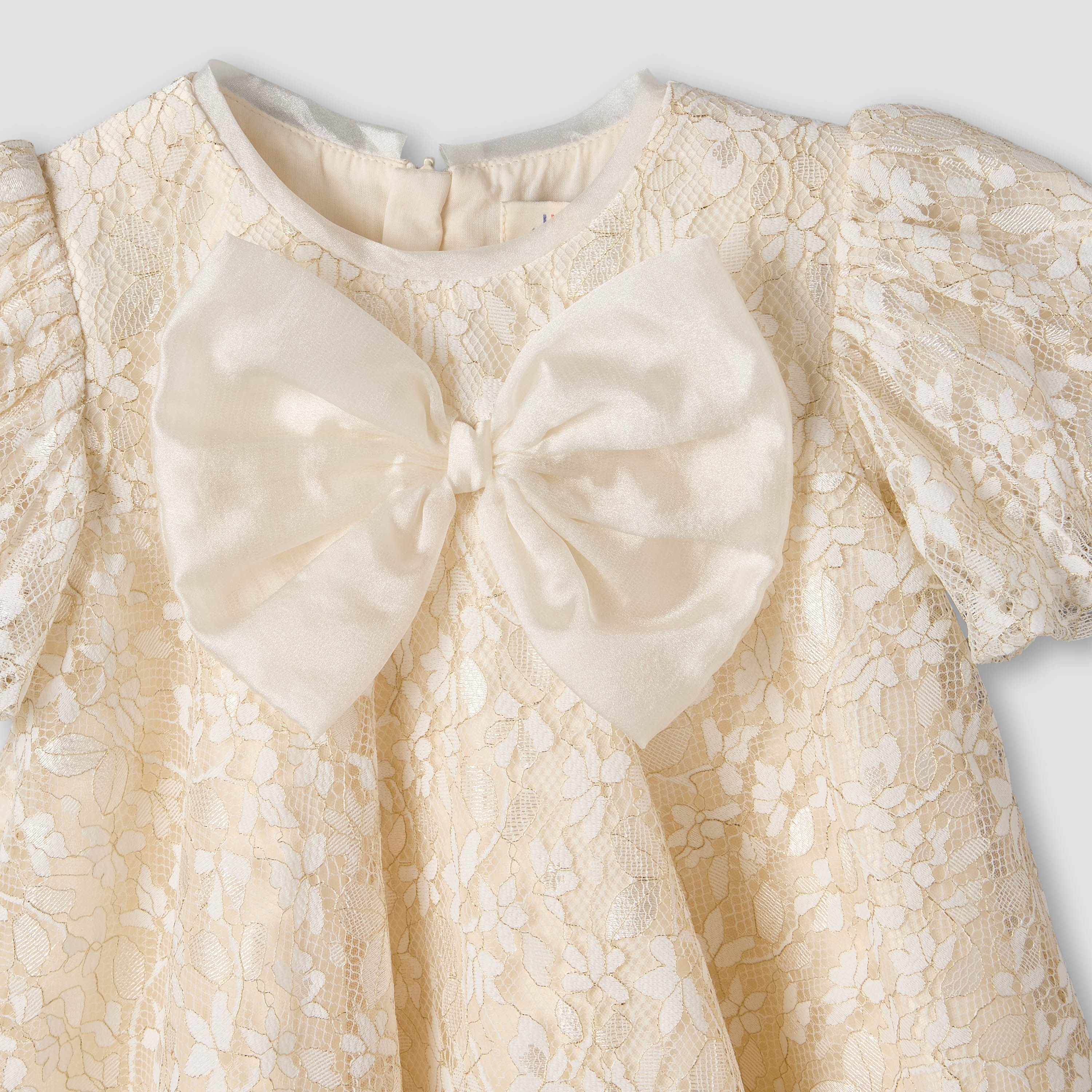 Juniors Round Neck Short Sleeves A-line Dress with Lace and Bow Detail-baby-girls-clothing-dressesandjumpsuits-image-4