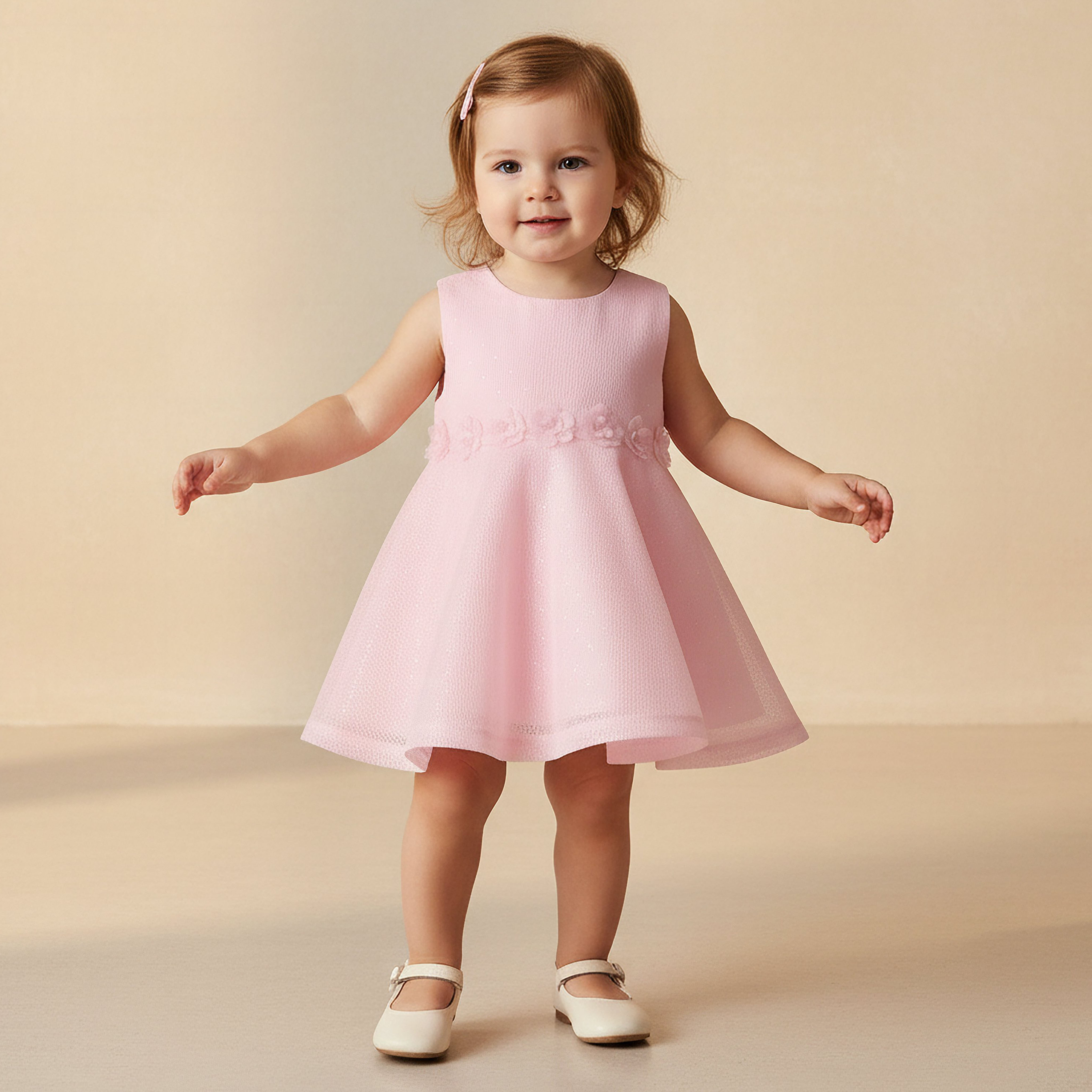Juniors Round Neck Sleeveless A-line Dress with Floral Applique-baby-girls-clothing-dressesandjumpsuits-image-1