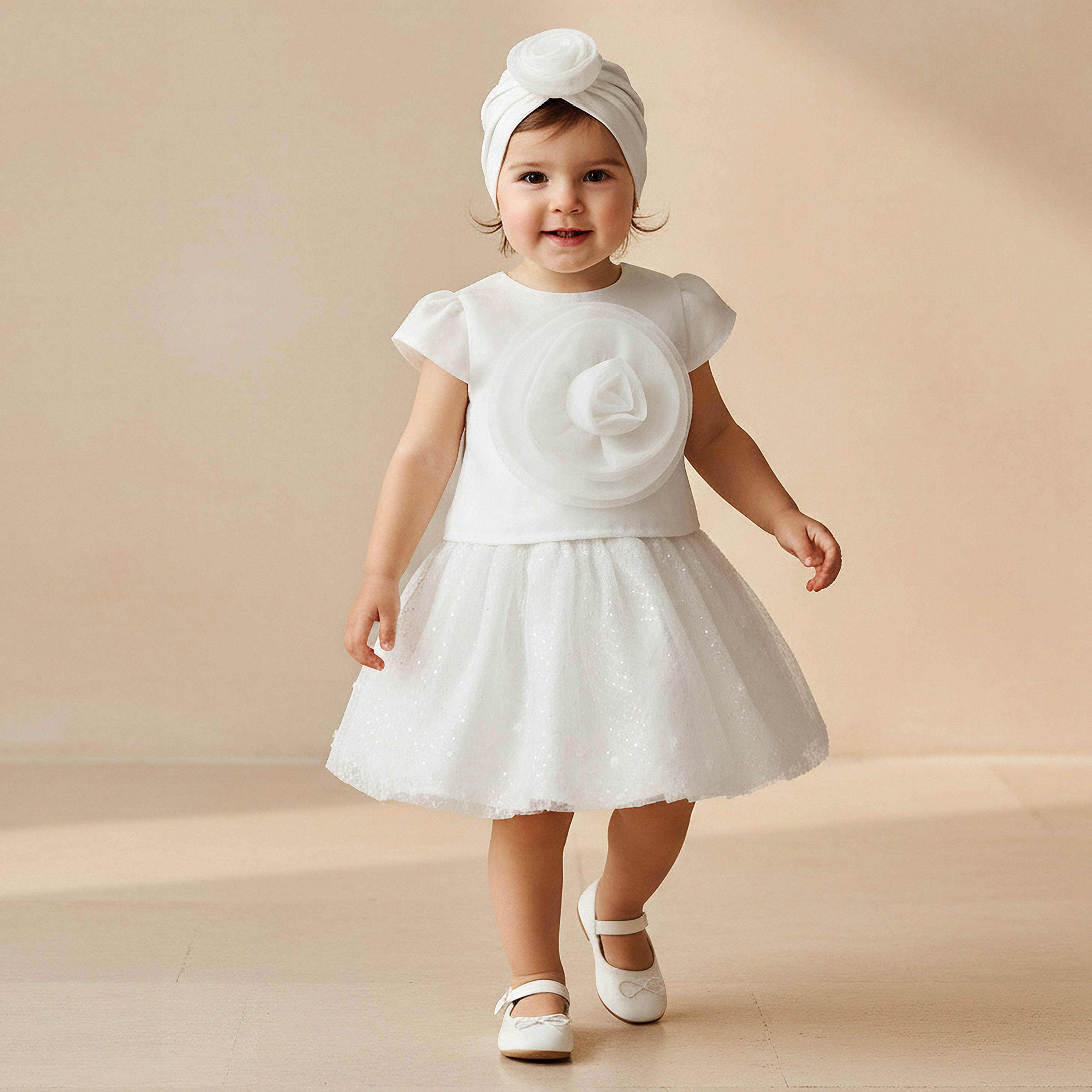 Juniors Crew Neck Short Sleeves Top and Skirt with Turban Cap-baby-girls-clothing-setsandcoords-image-1