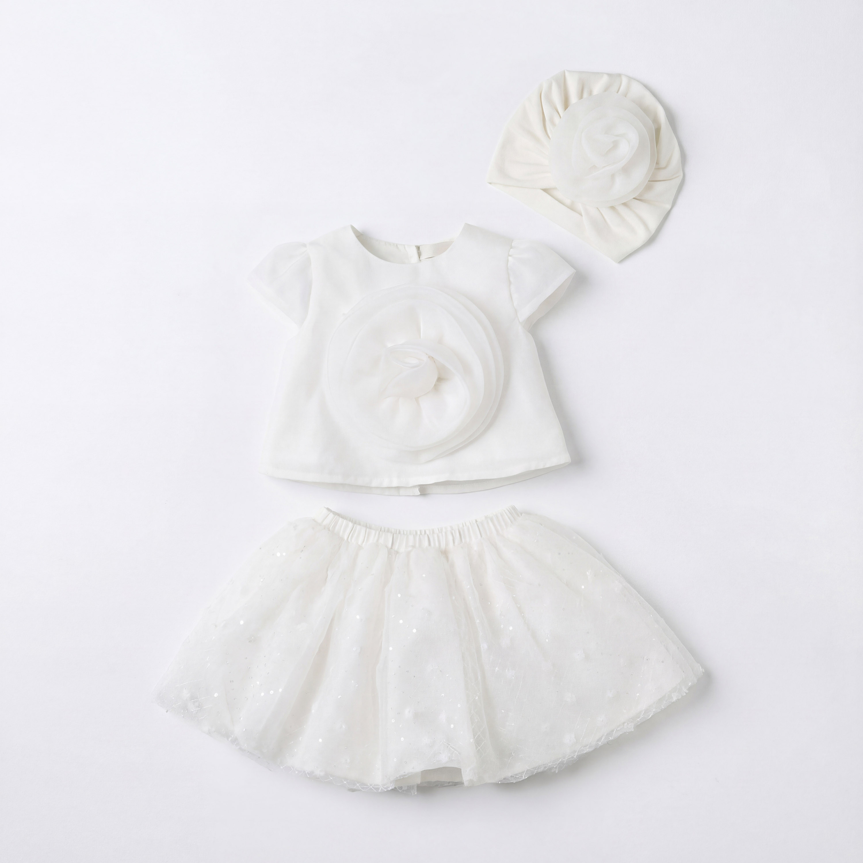 Juniors Crew Neck Short Sleeves Top and Skirt with Turban Cap-baby-girls-clothing-setsandcoords-image-2