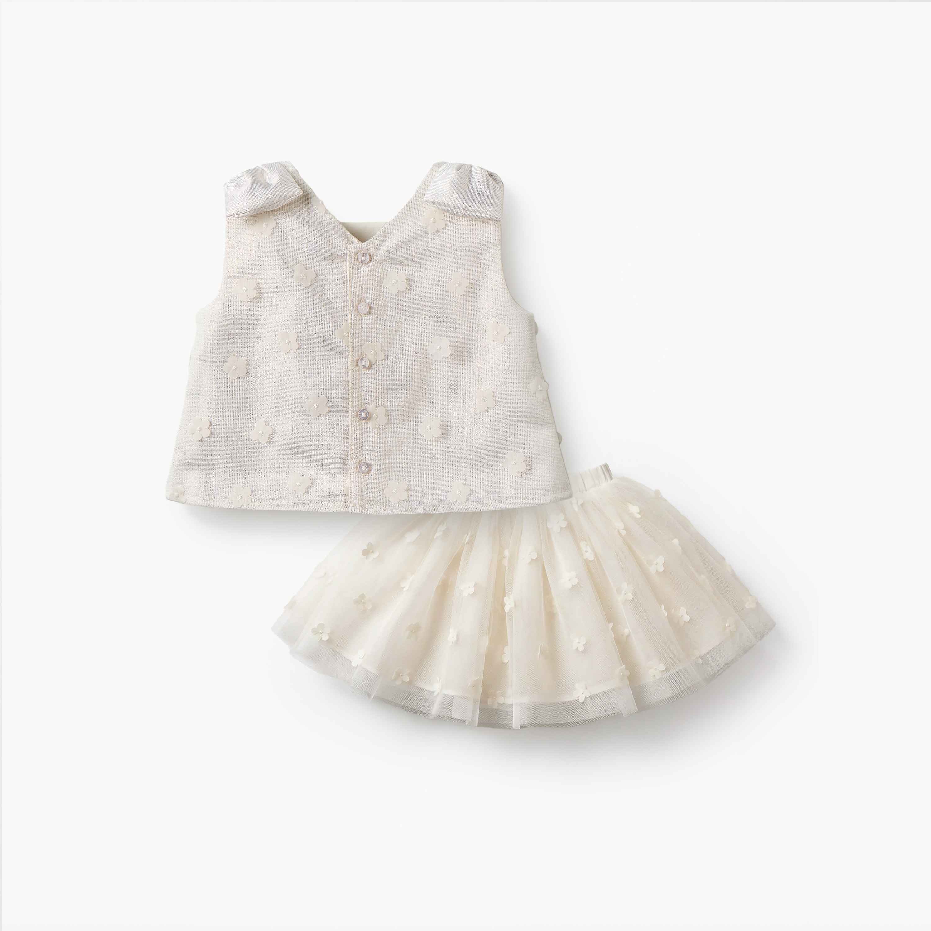 Juniors V-neck Sleeveless Top and Skirt Set with 3D Floral Applique-baby-girls-clothing-setsandcoords-image-2