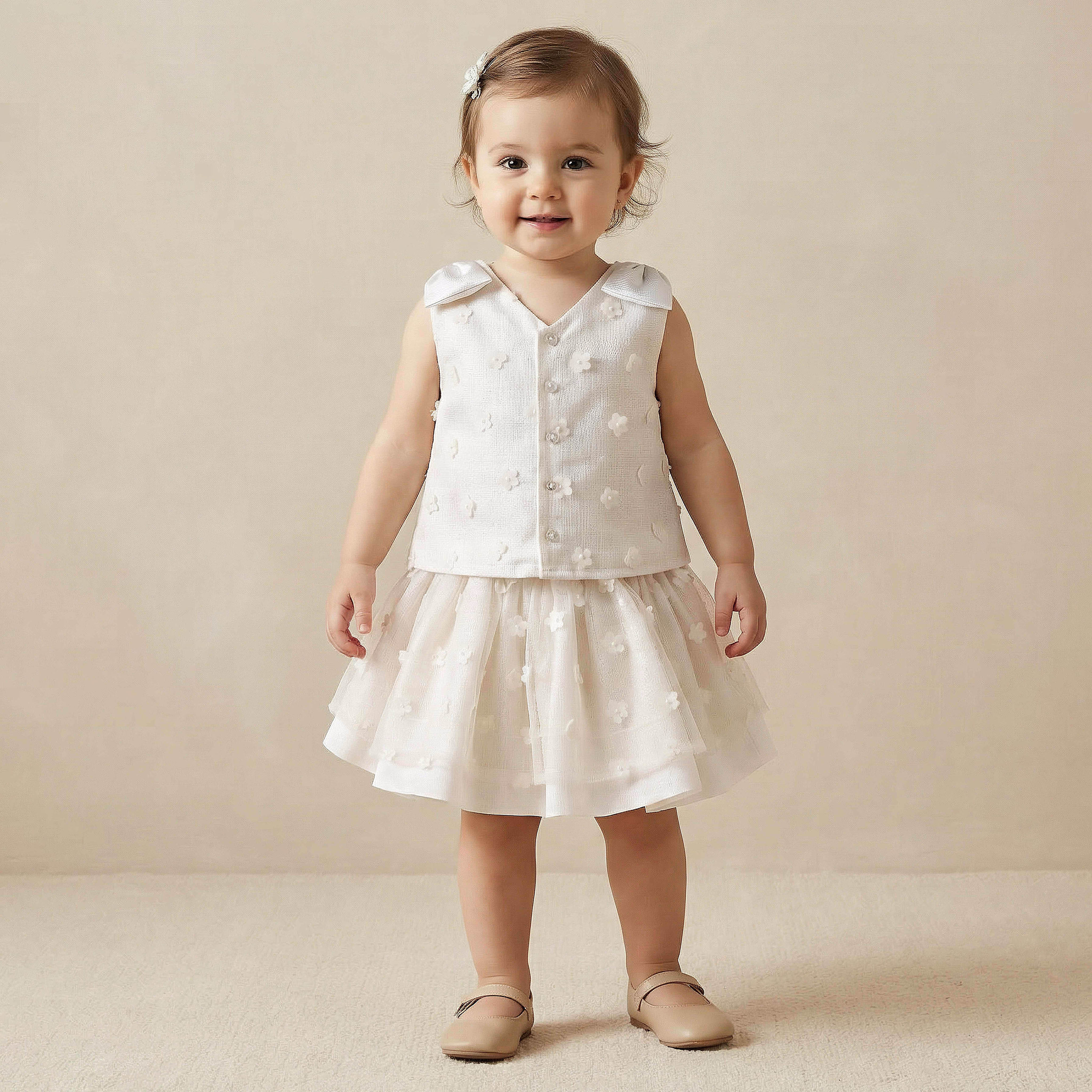 Juniors V-neck Sleeveless Top and Skirt Set with 3D Floral Applique-baby-girls-clothing-setsandcoords-image-1