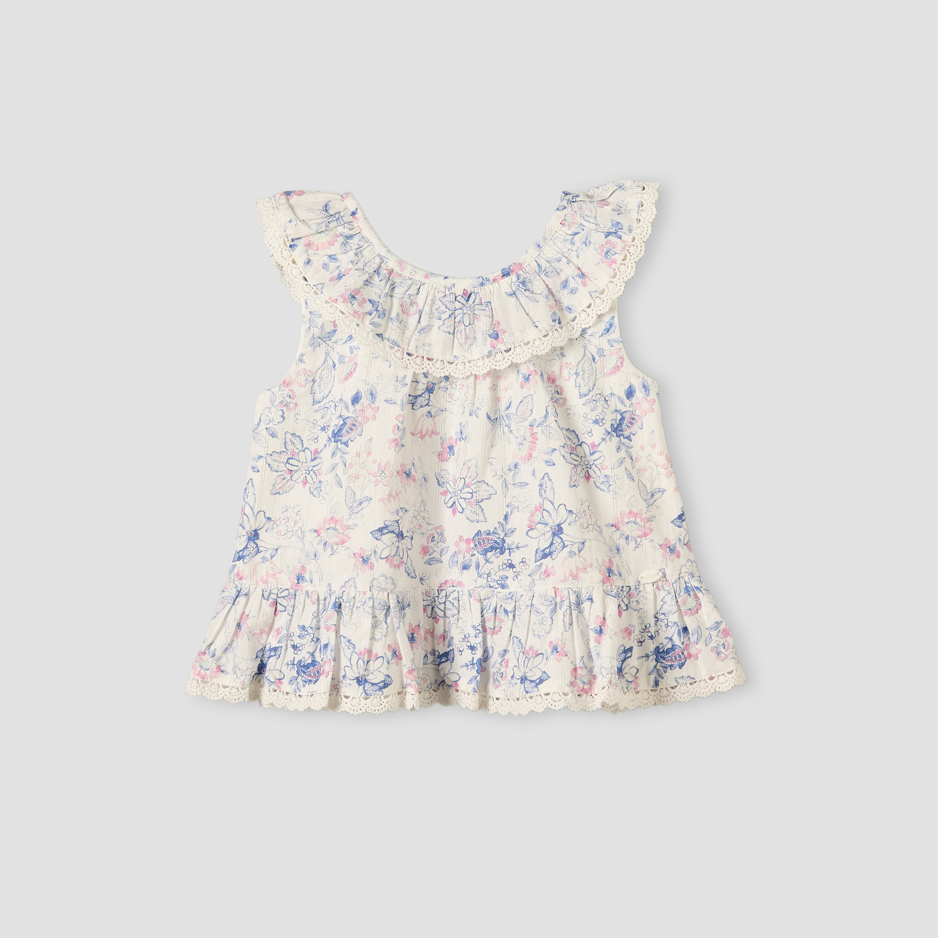Giggles Ruffled Collar Sleeveless Top with Floral Print-baby-girls-clothing-blousesandshirts-image-2
