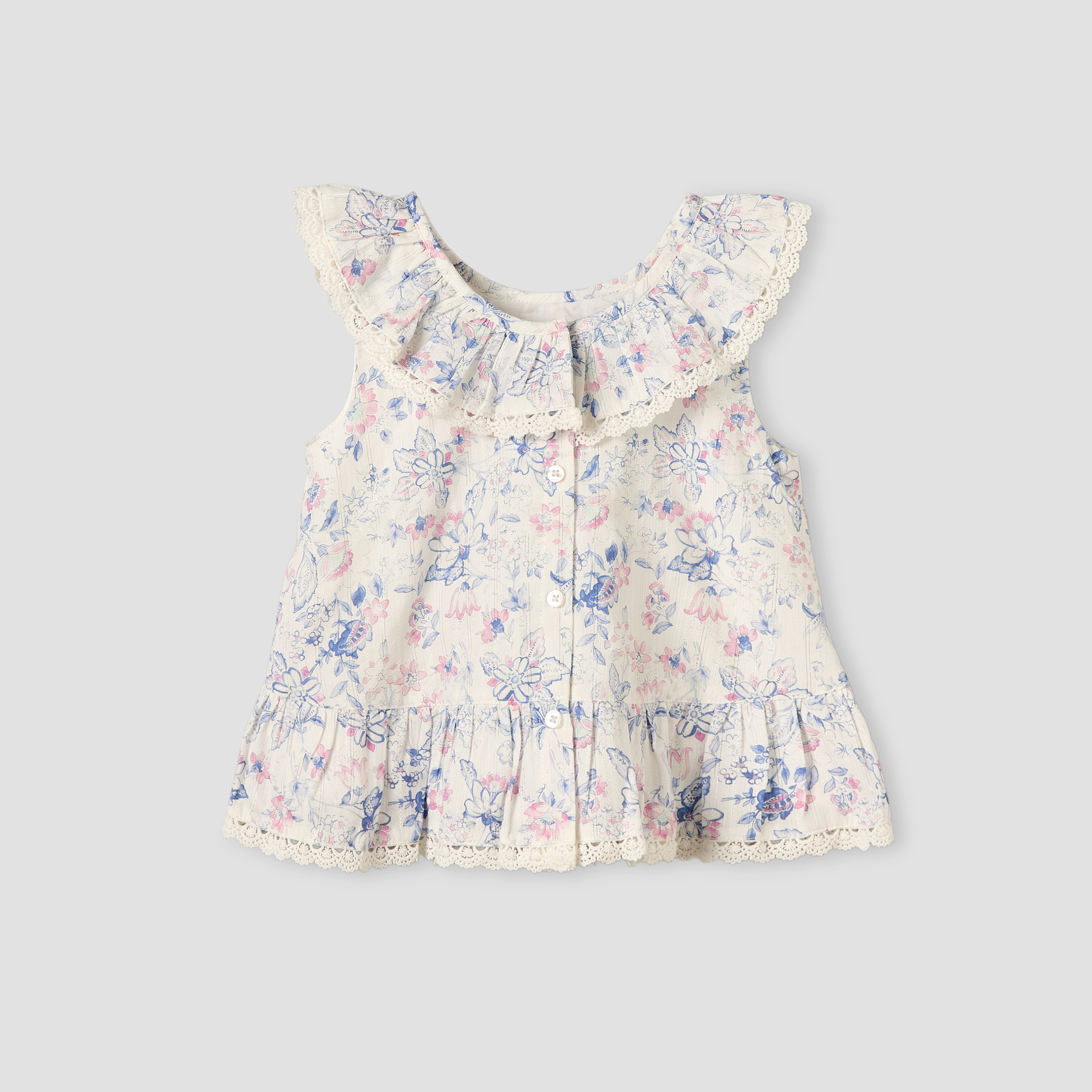 Giggles Ruffled Collar Sleeveless Top with Floral Print-baby-girls-clothing-blousesandshirts-image-3